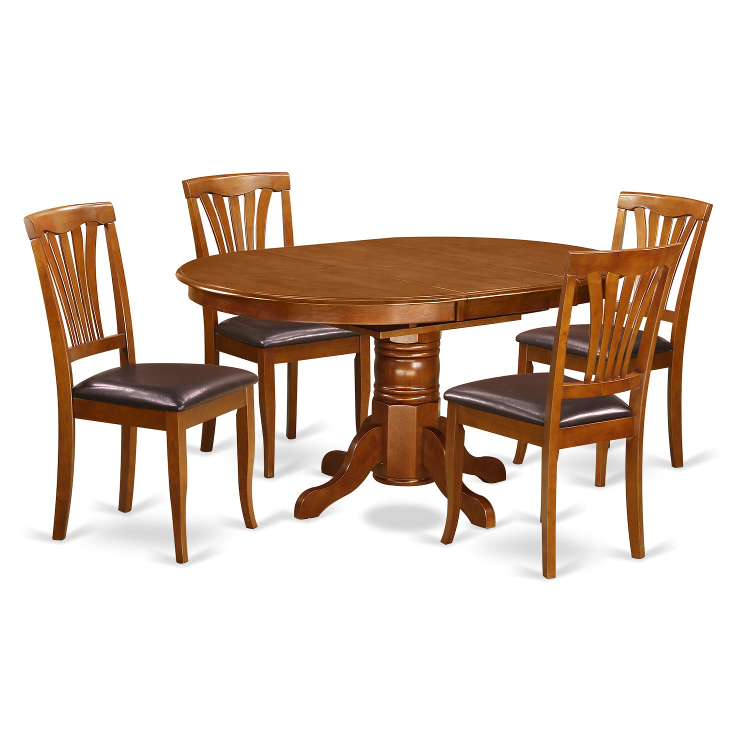 AVON5-SBR-LC 5 Pc set Avon Table featuring Leaf and 4 Leather Kitchen Chairs in Saddle Brown