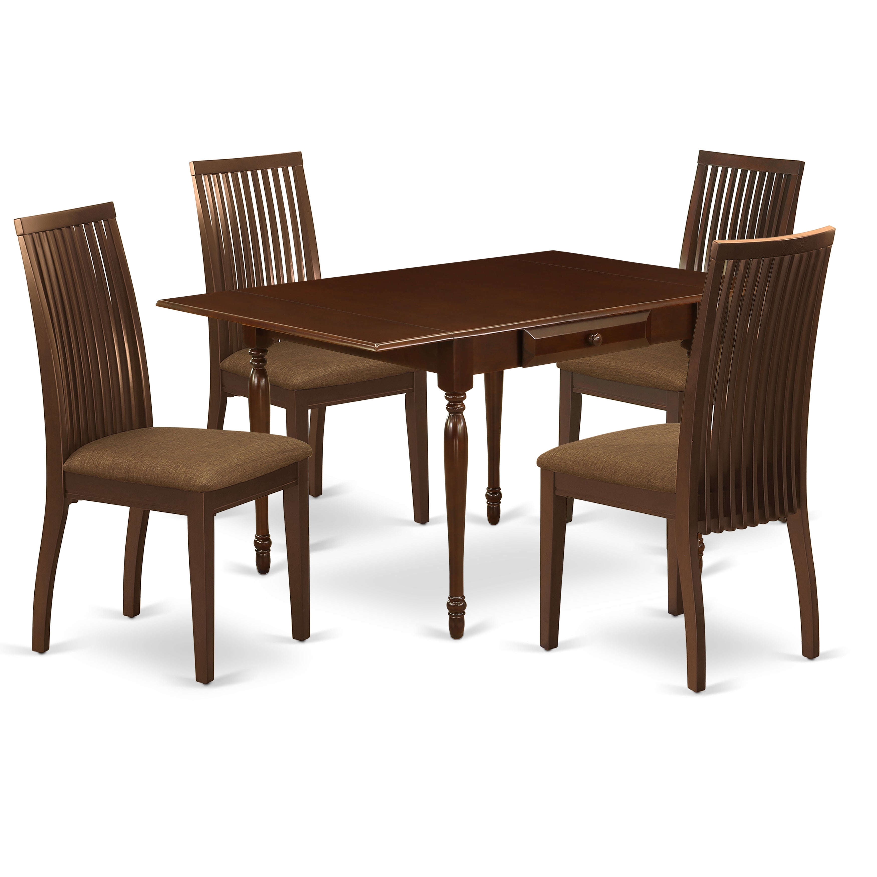 East West Furniture MZIP5-MAH-C 5 Pieces Kitchen Table set - Strong Drop Leaf Real Wood Kitchen Table and 4 Microfiber Upholstery Seat Kitchen Dining Chairs, Mahogany Finish