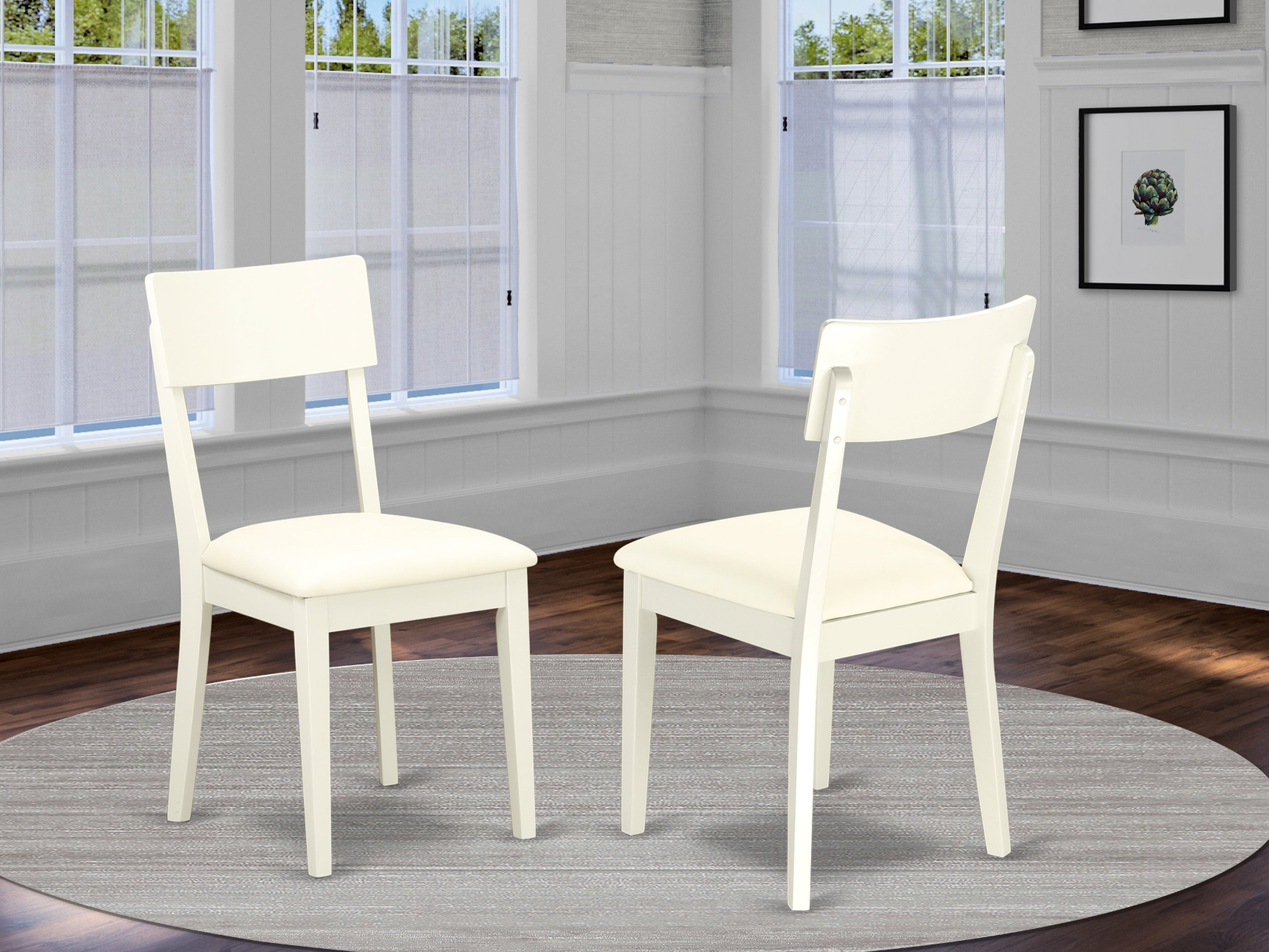 ADC-LWH-LC Andy slat back dining room chair with Faux Leather seat in Linen White Finish