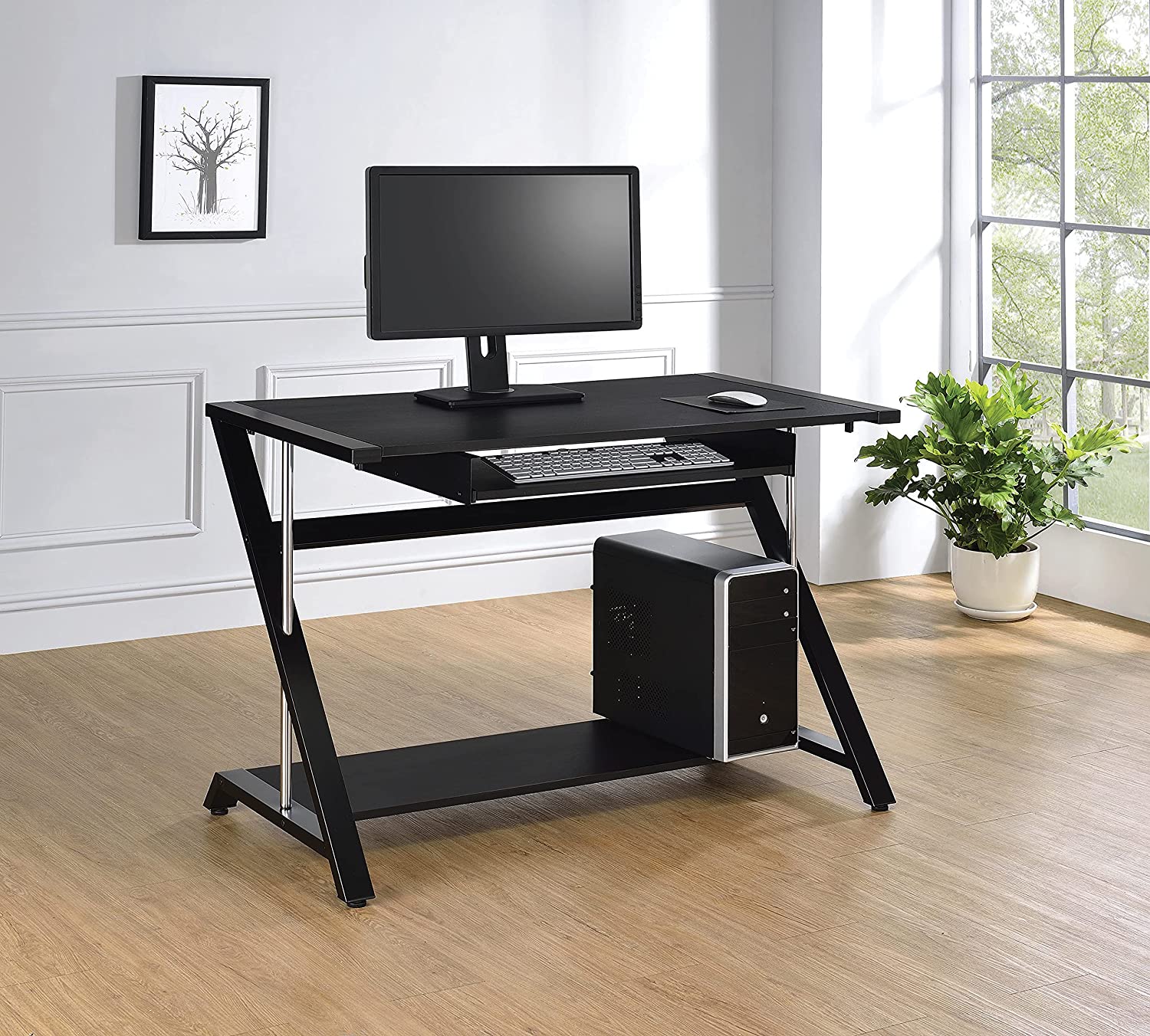 Mallet Computer Desk With Bottom Shelf Black