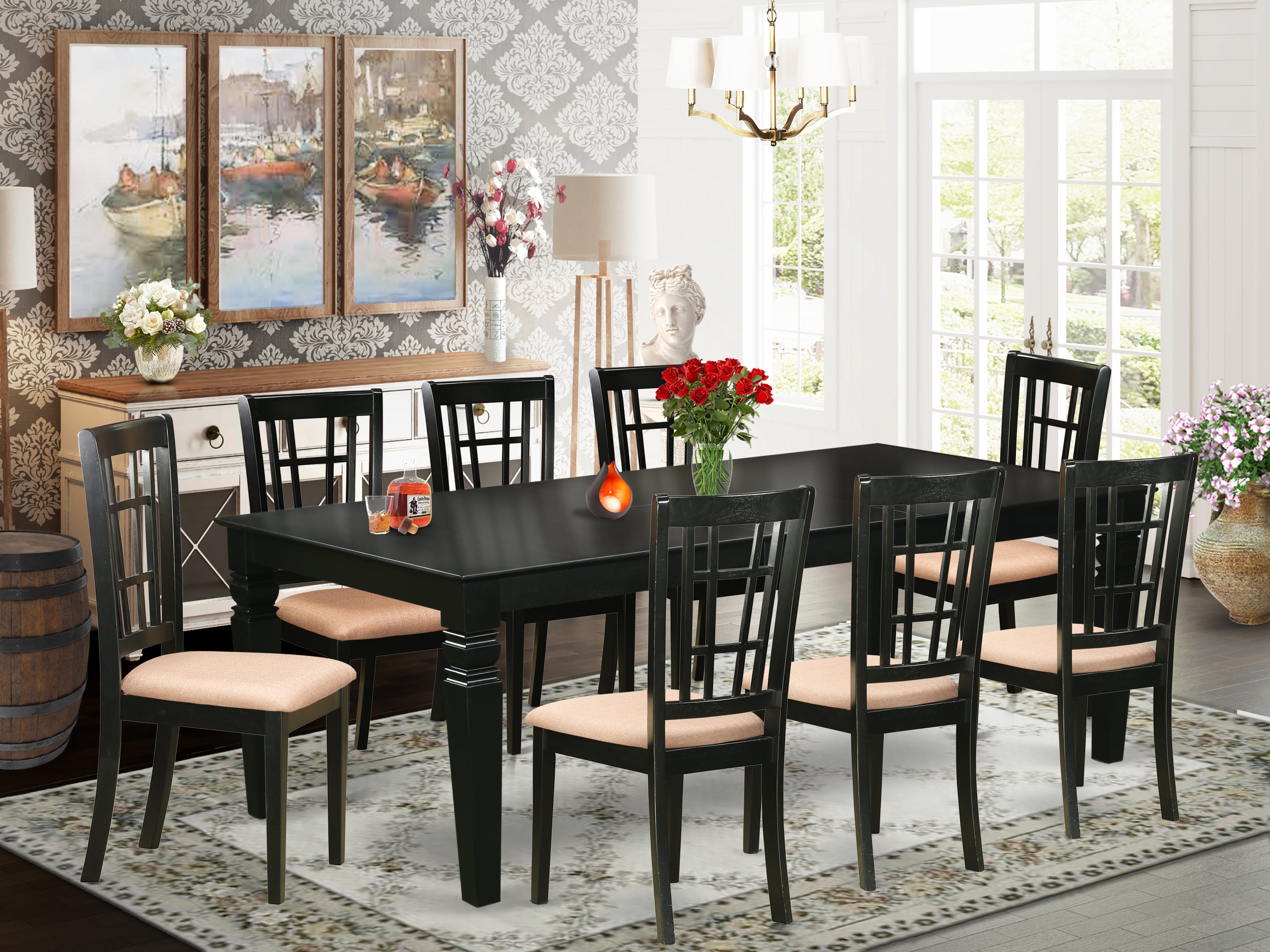 LGNI9-BLK-C 9 Pc Dining Room set with a Dining Table and 8Microfiber Dining Chairs in Black