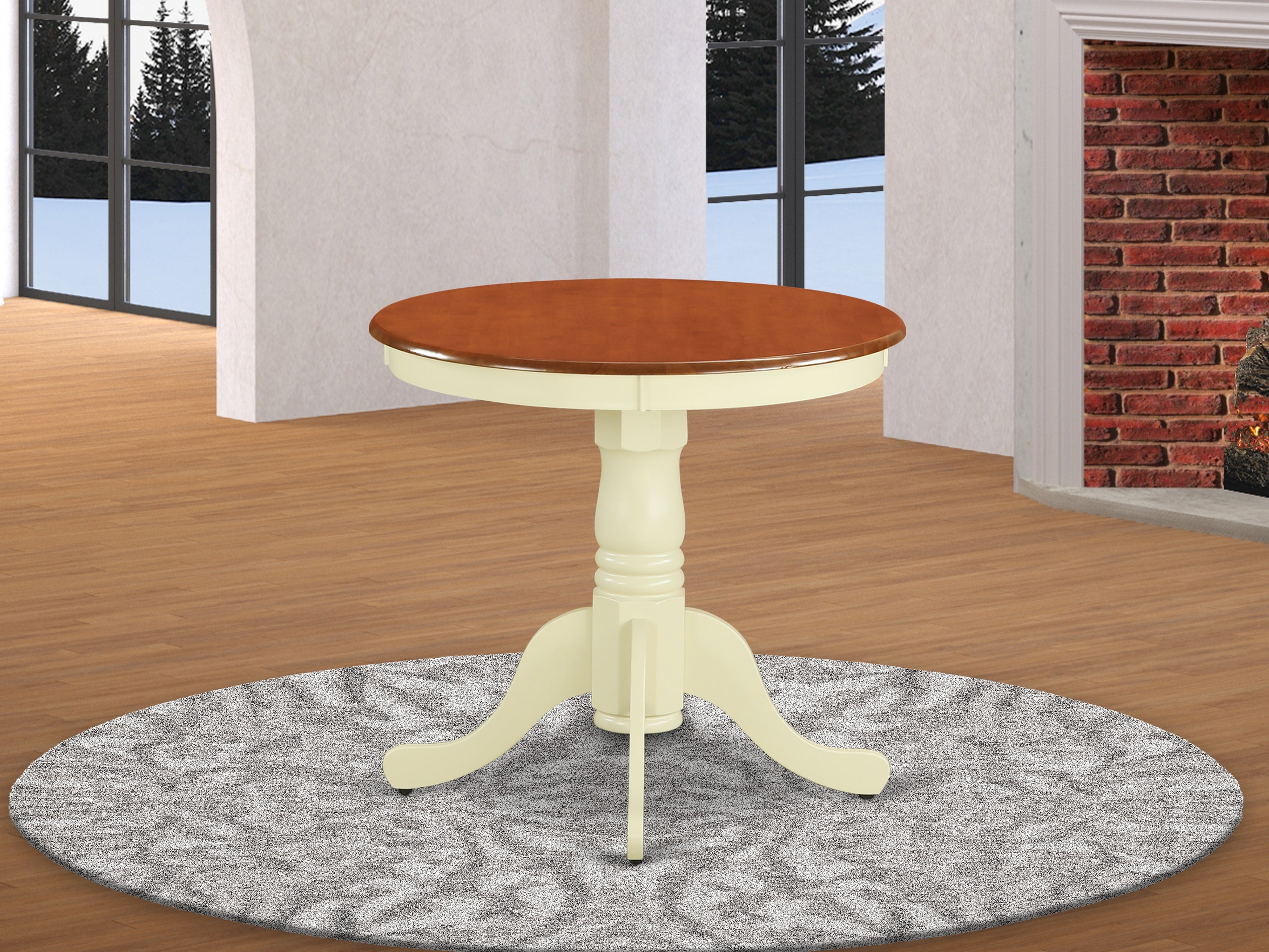 EMT-BMK-TP Edan Dining Table Made of Rubber Wood, 30 Inch Round, Buttermilk and Cherry Finish
