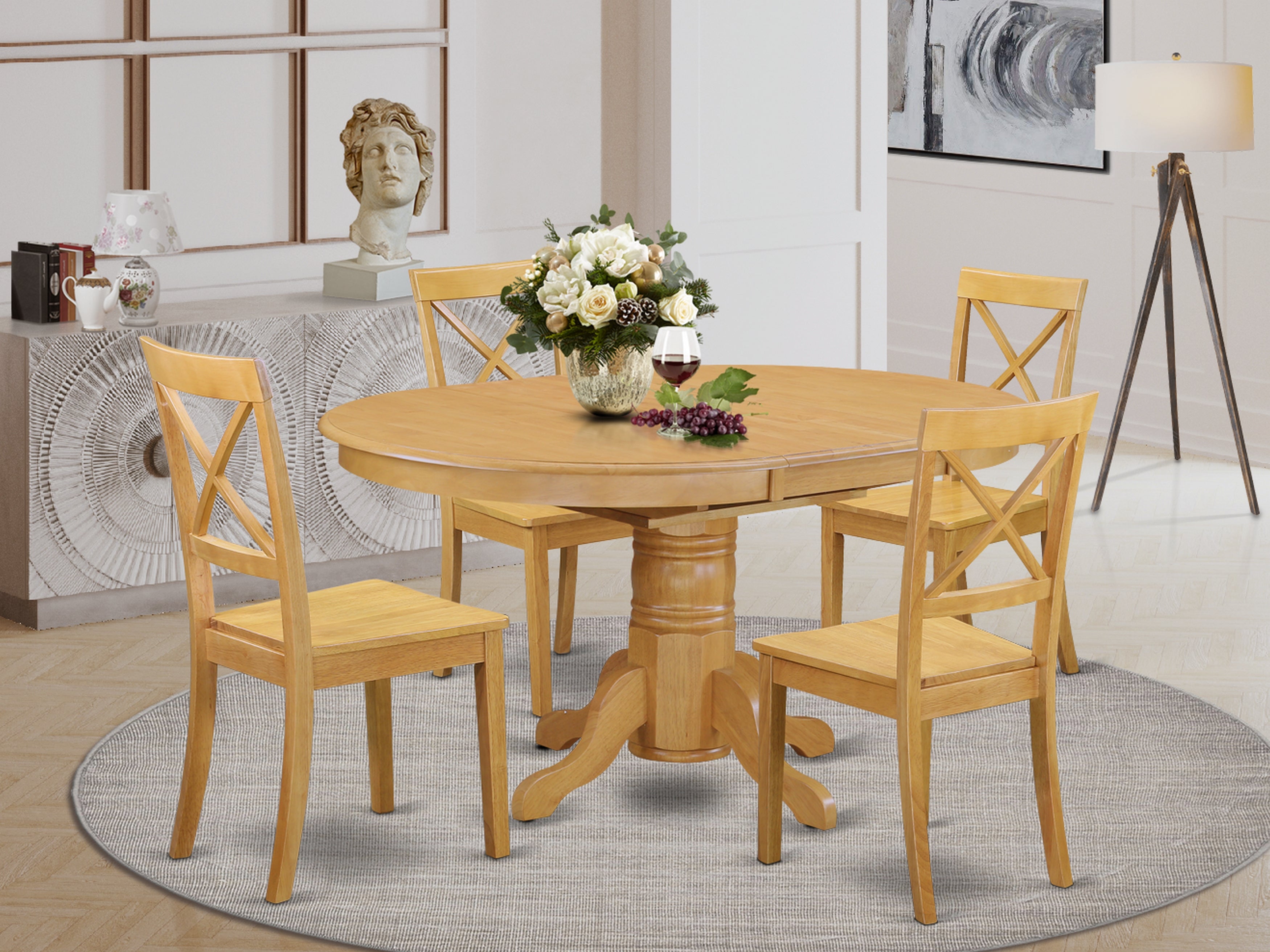 AVBO5-OAK-W 5 Pc Kitchen table set with a Dining Table and Four Wood Seat Chairs in Oak