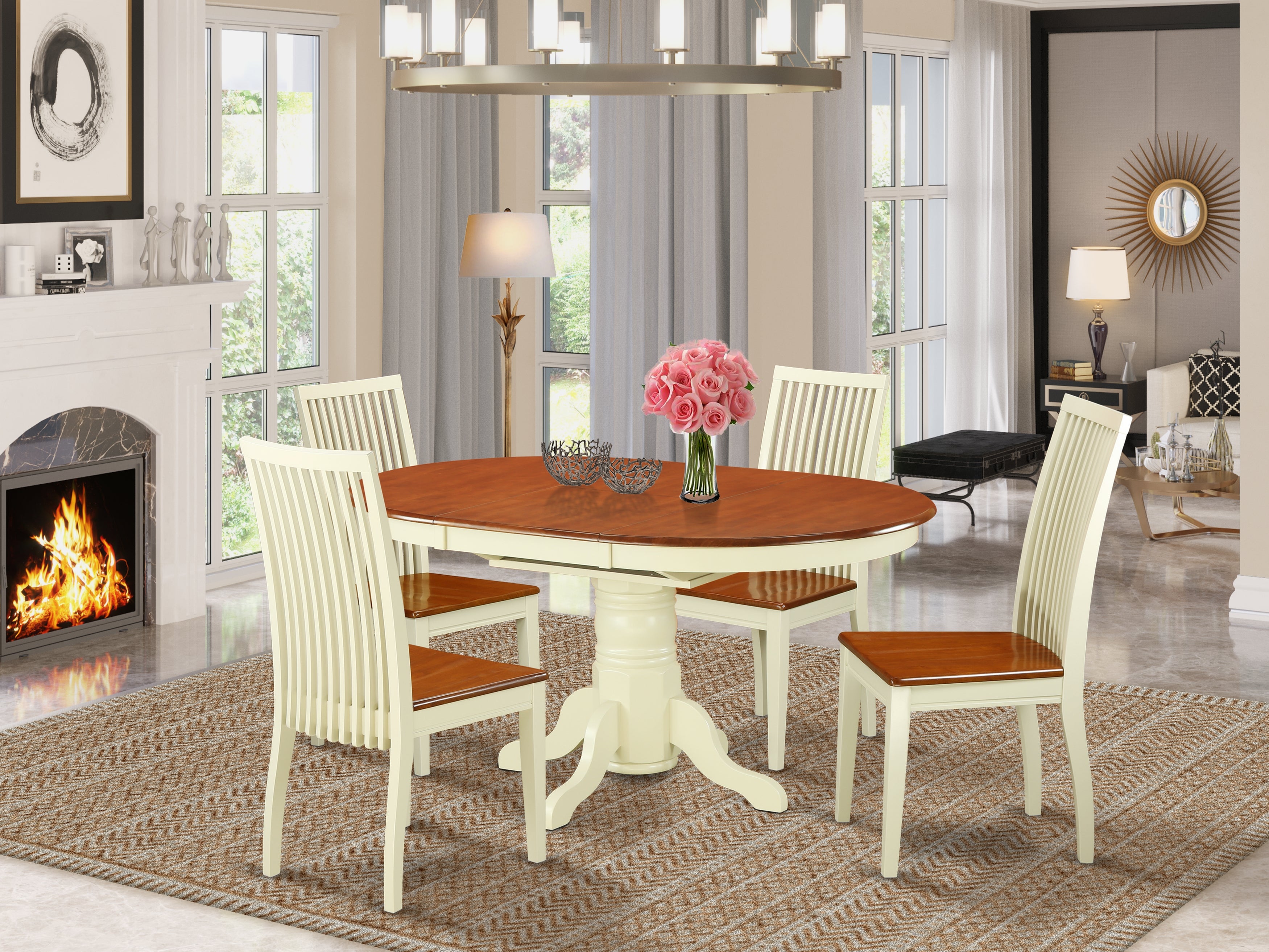 AVIP5-WHI-W 5 Pc Dining set with a Kitchen Table and 4 Wood Seat Kitchen Chairs in Buttermilk and Cherry