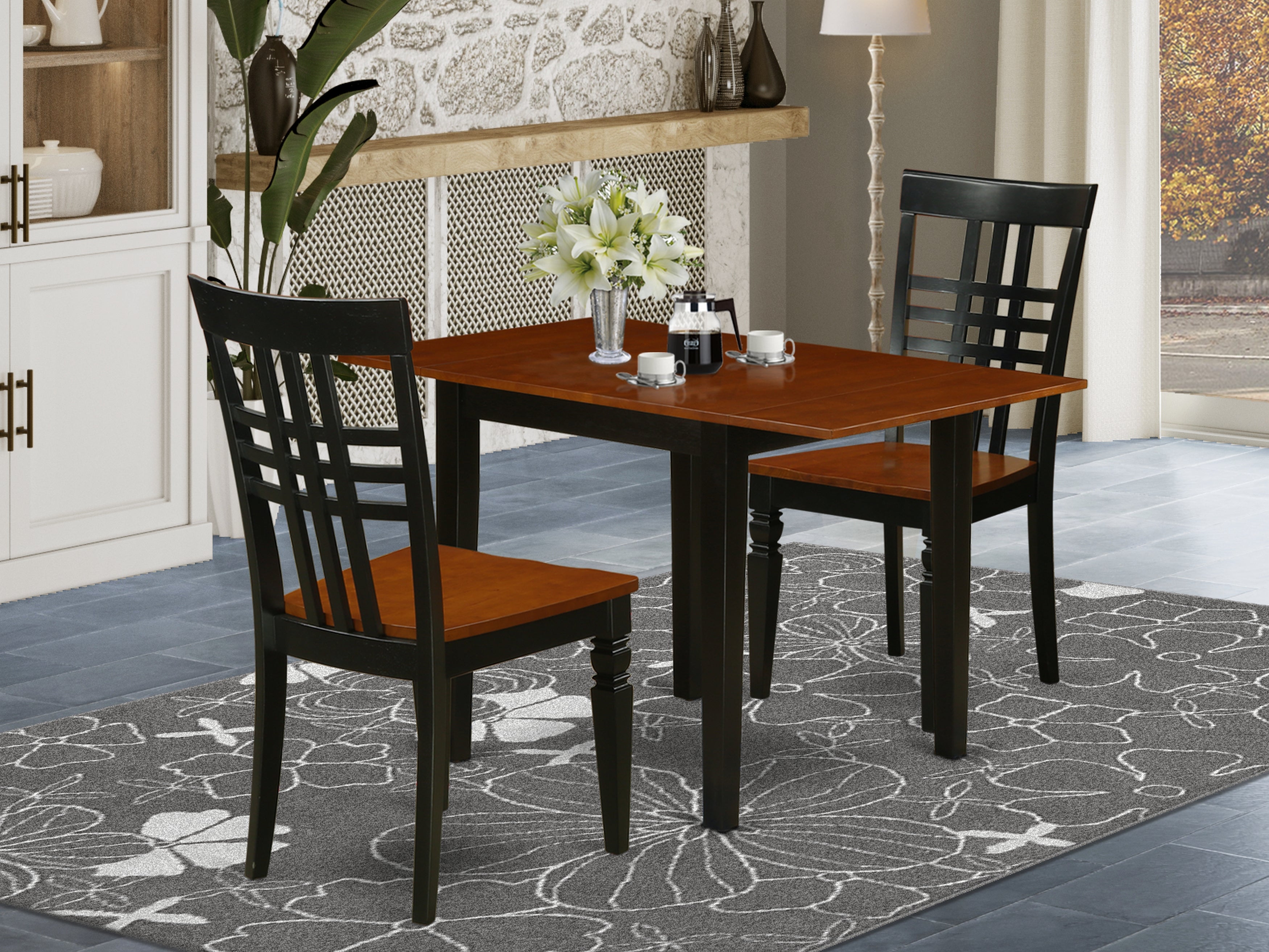 East West Furniture NDLG3-BCH-W 3Pc Modern Dining Table Set Offers a Dining Room Table and 2 Dining Room Chairs with Rubberwood Seat and Panel Back, Black and Cherry Finish