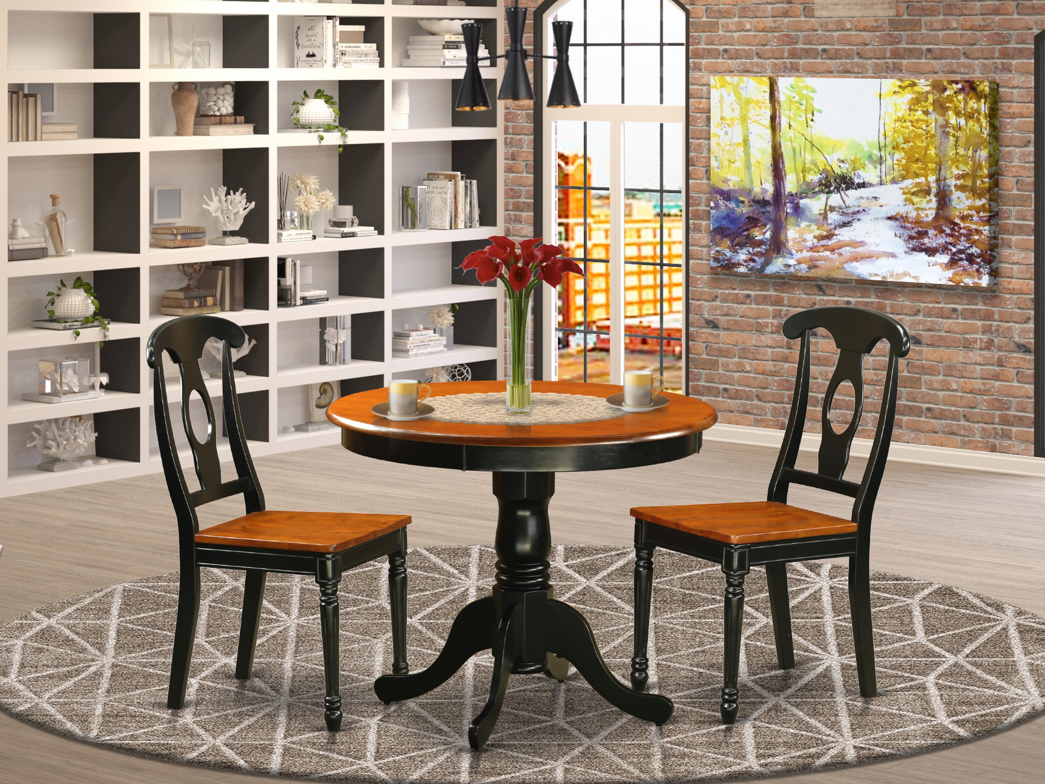 ANKE3-BLK-W Black 3 Pc Dining room setwith 2 Wood Chairs