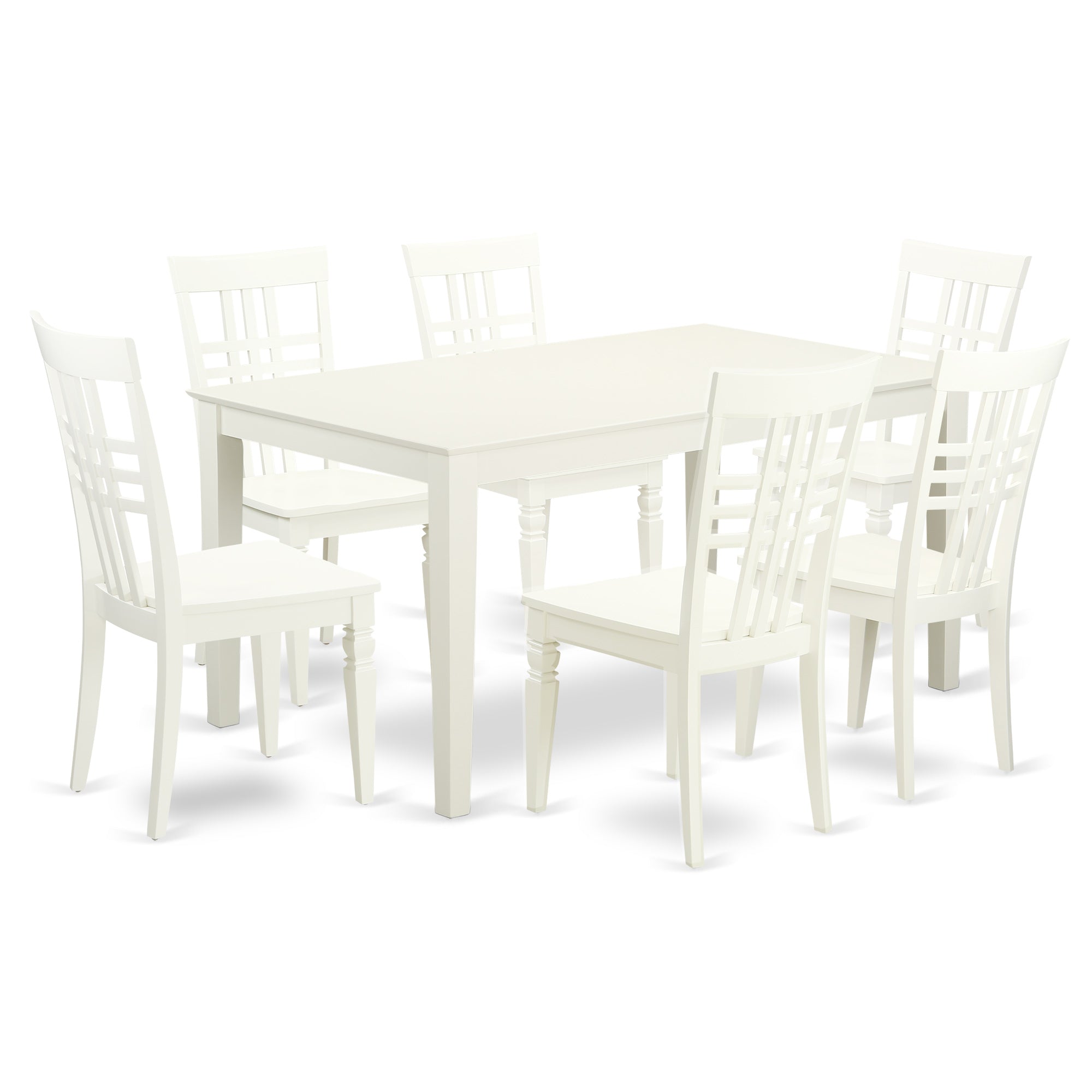 CALG7-LWH-W 7 Piece dining table set- Solid Top dining room table and 6 Wood Seat dining chairs