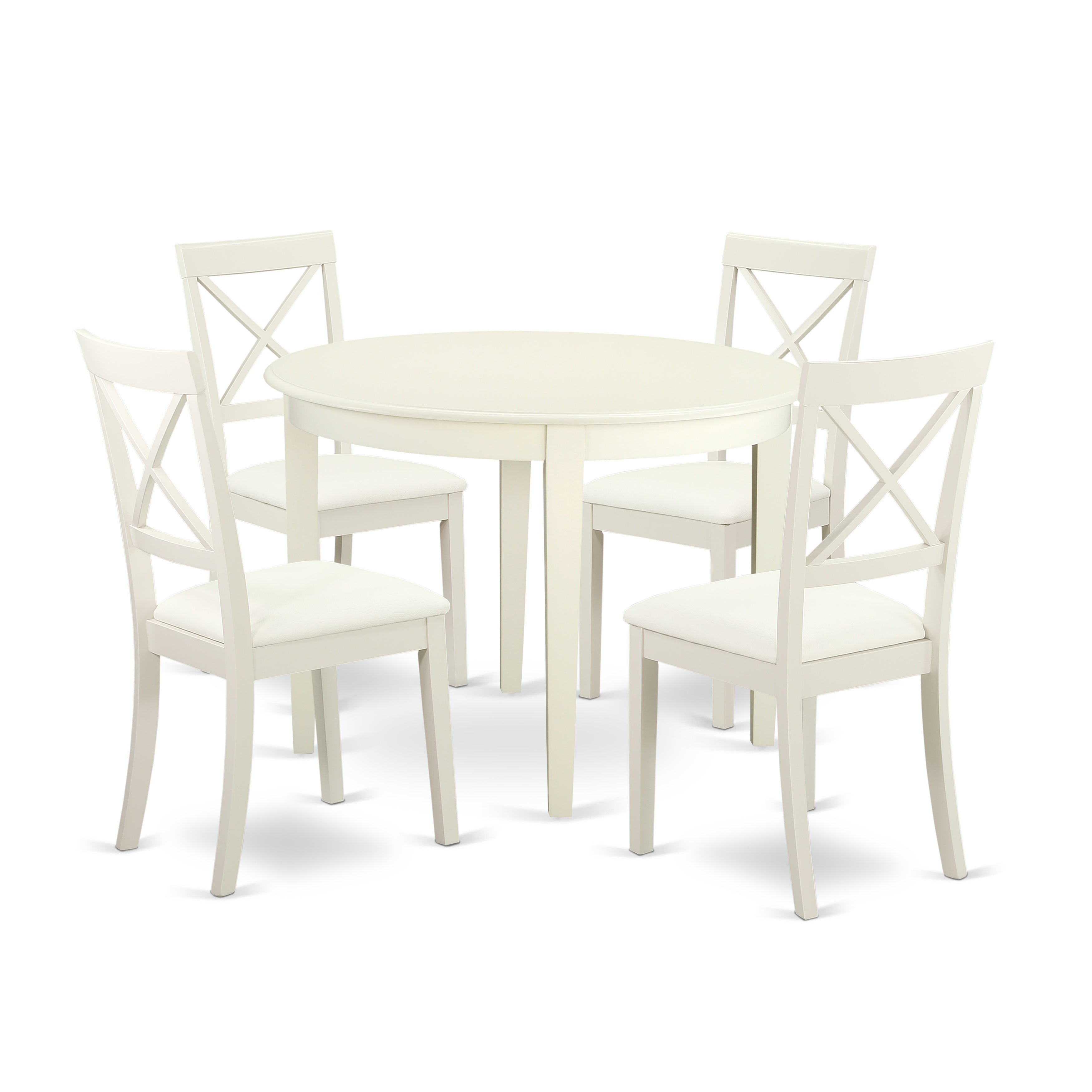 BOST5-LWH-LC 5 Pc small Kitchen Table set-round Kitchen Table and 4 Dining Chairs in Linen White