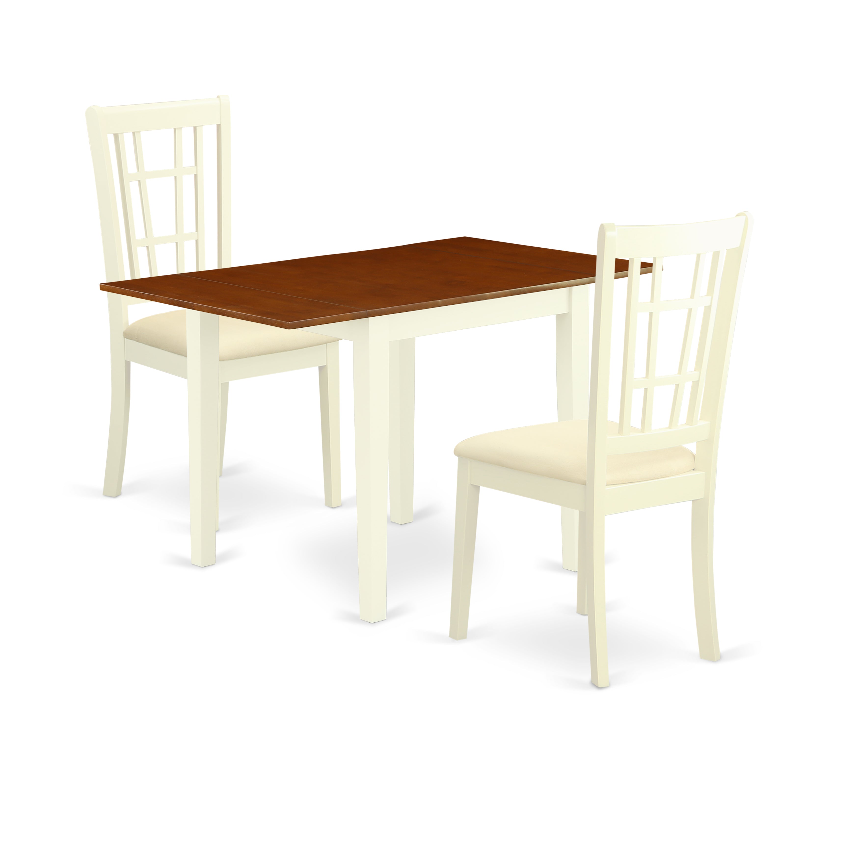 East West Furniture NDNI3-WHI-C 3Pc Kitchen Set Contains a Small Table and 2 Dinette Chairs with Microfiber Upholstery Seat, Buttermilk