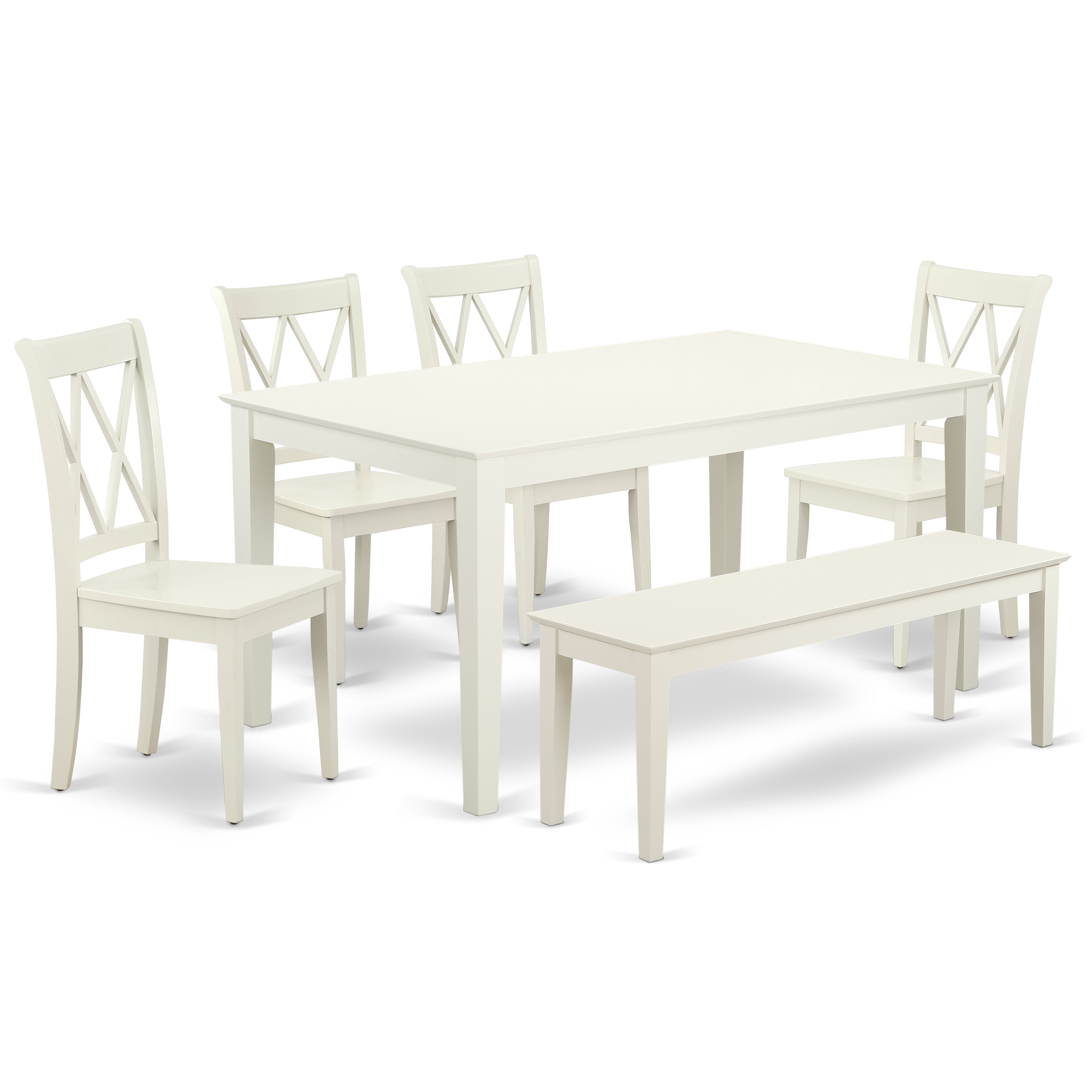 CACL6-LWH-W 6PC Rectangular 60 inch Table and 4 Double X back Chairs plus 1 bench