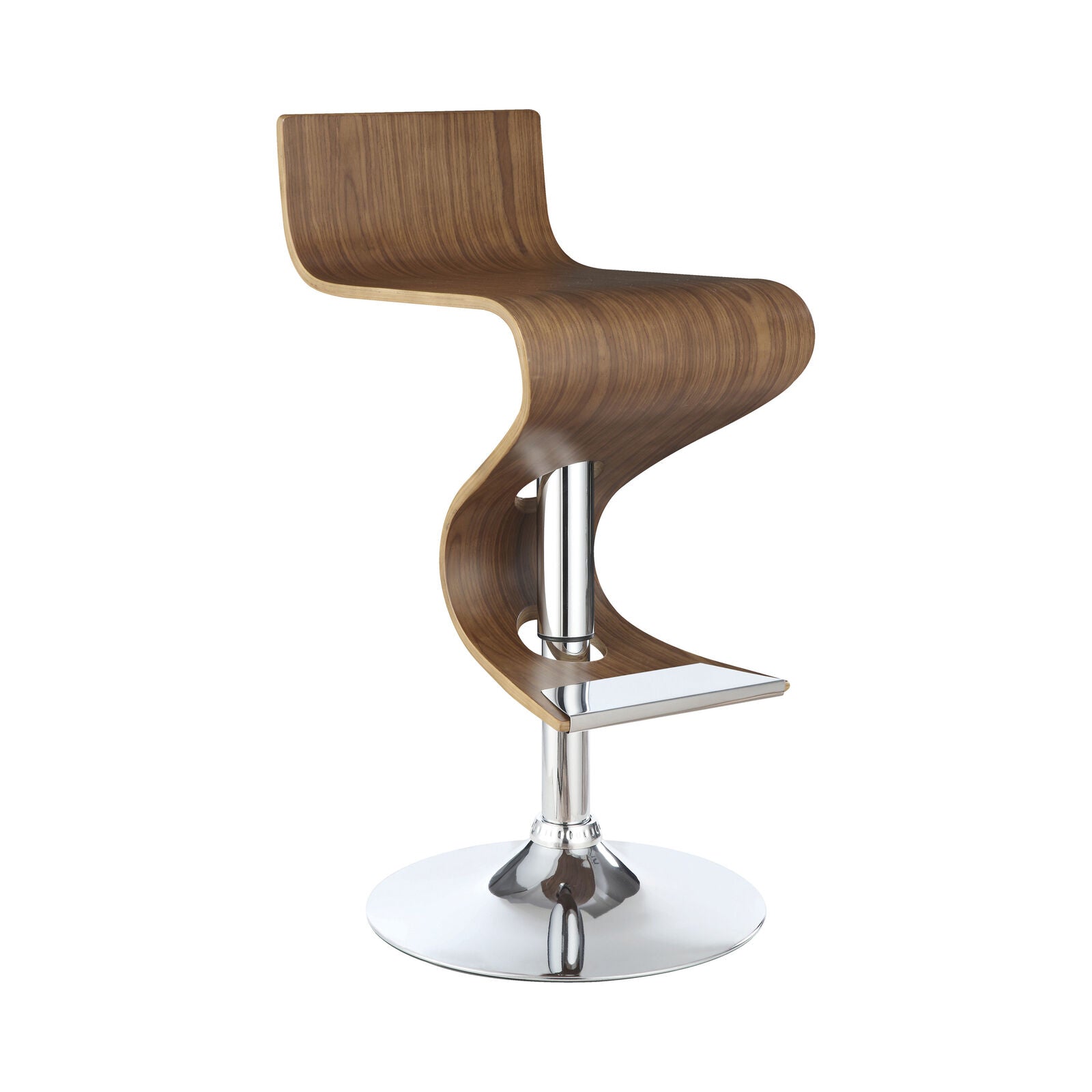 Coaster Modern Walnut With Chrome Base Adjustable Bar Stool Game Room Chair