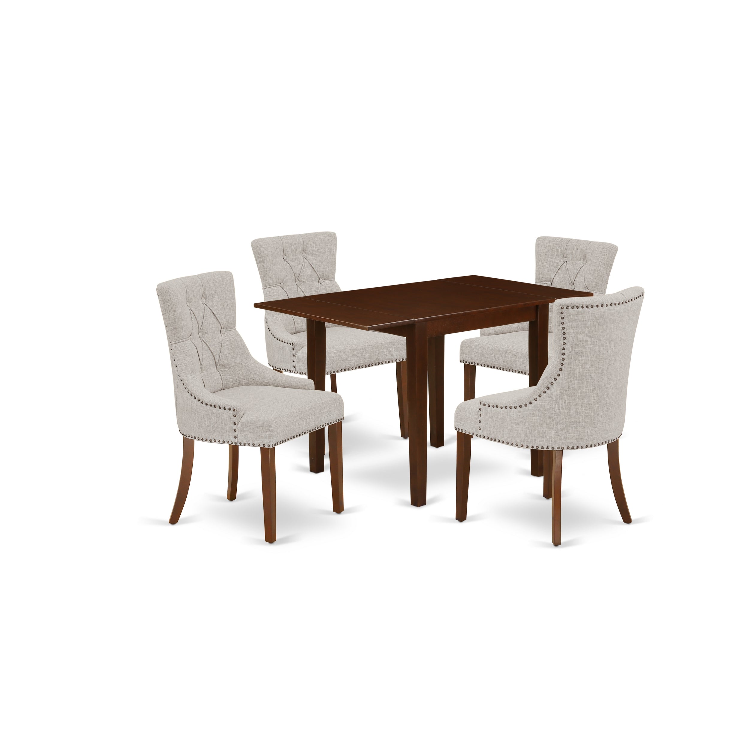 East West Furniture NDFR5-MAH-05 Dining Set 5 Pcs - 4 Dining Room Chairs and Dining Room Table - Mahogany Finish Wood - Doeskin Color Linen Fabric