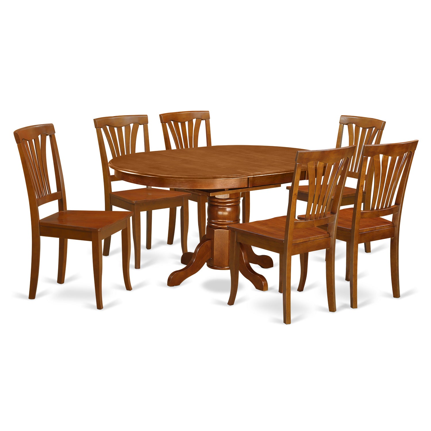 AVON7-SBR-W 7 Pc set Avon Kitchen Table with Leaf and 6 Wood Dinette Chairs.