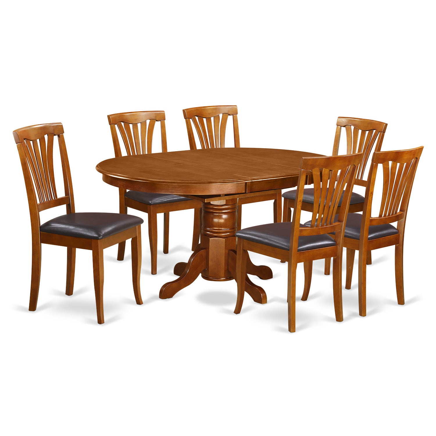 AVON7-SBR-LC 7 PcAvon Table with Leaf and 6Padded Leather Chairs.