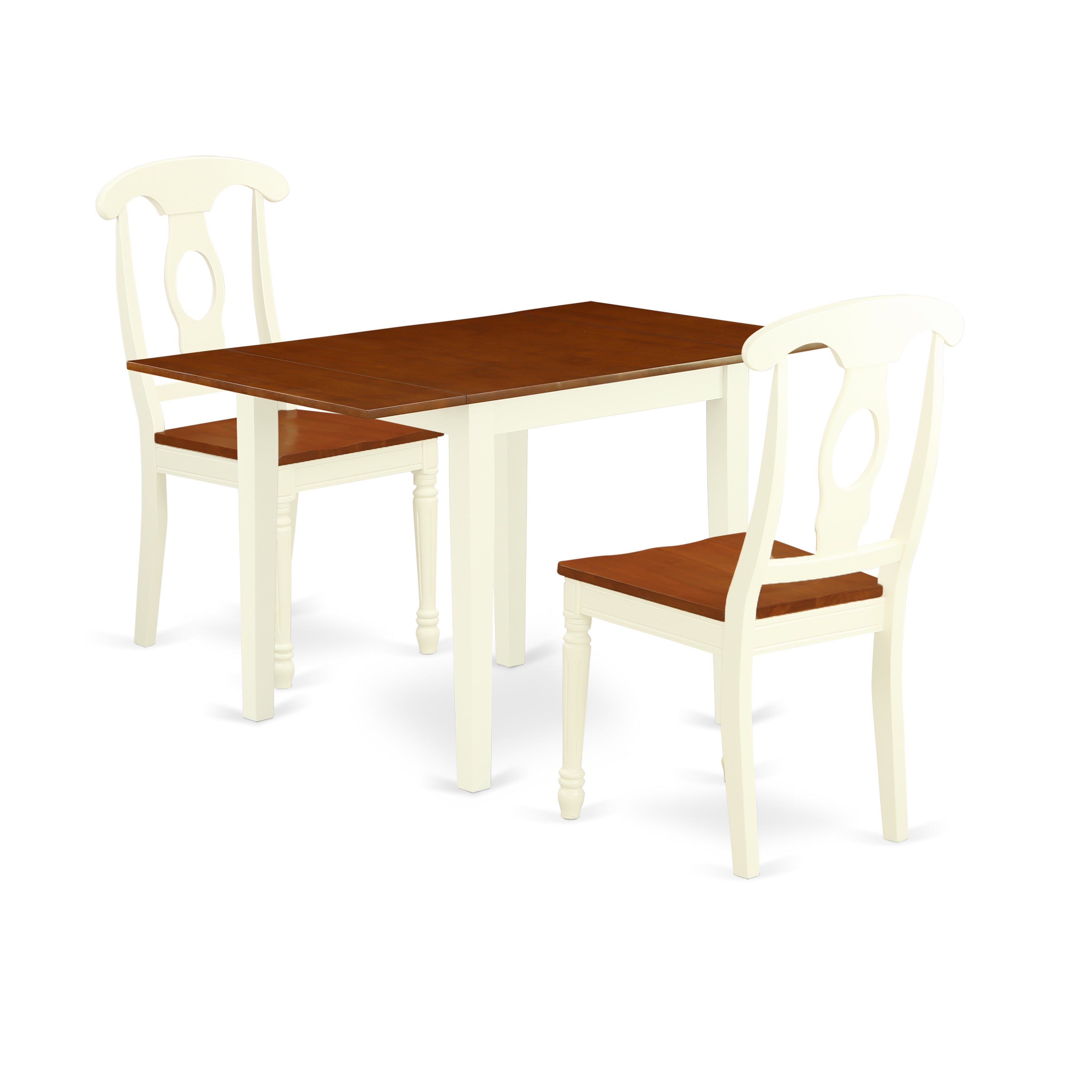 East West Furniture NDKE3-WHI-W 3Pc Modern Dining Table Set Consists of a Dining Table and 2 Kitchen Chairs with Hard Wood Seat and Napoleon Back, Buttermilk and Cherry Finish