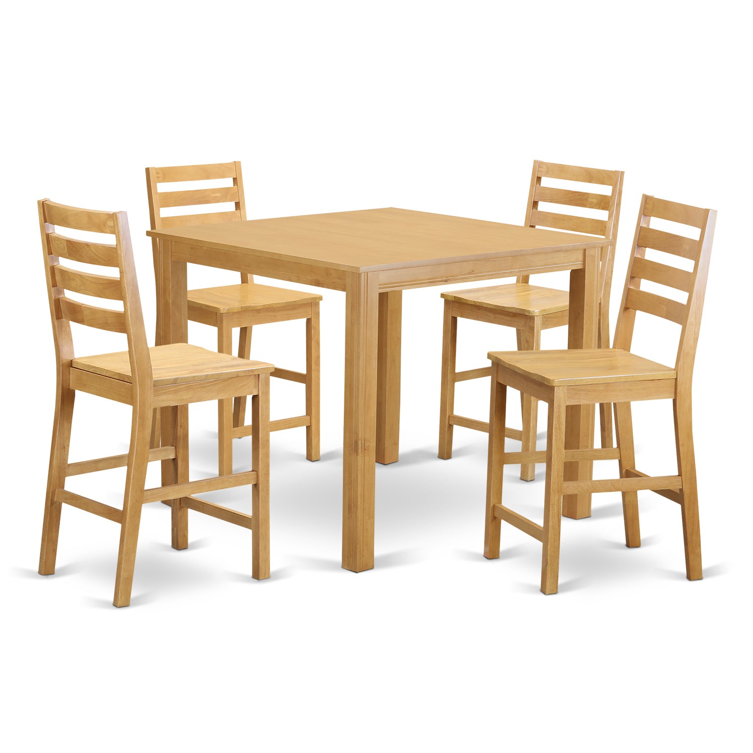 CAFE5-OAK-W 5 Pc Counter height Table set-Counter height Square Table and 4 Stools