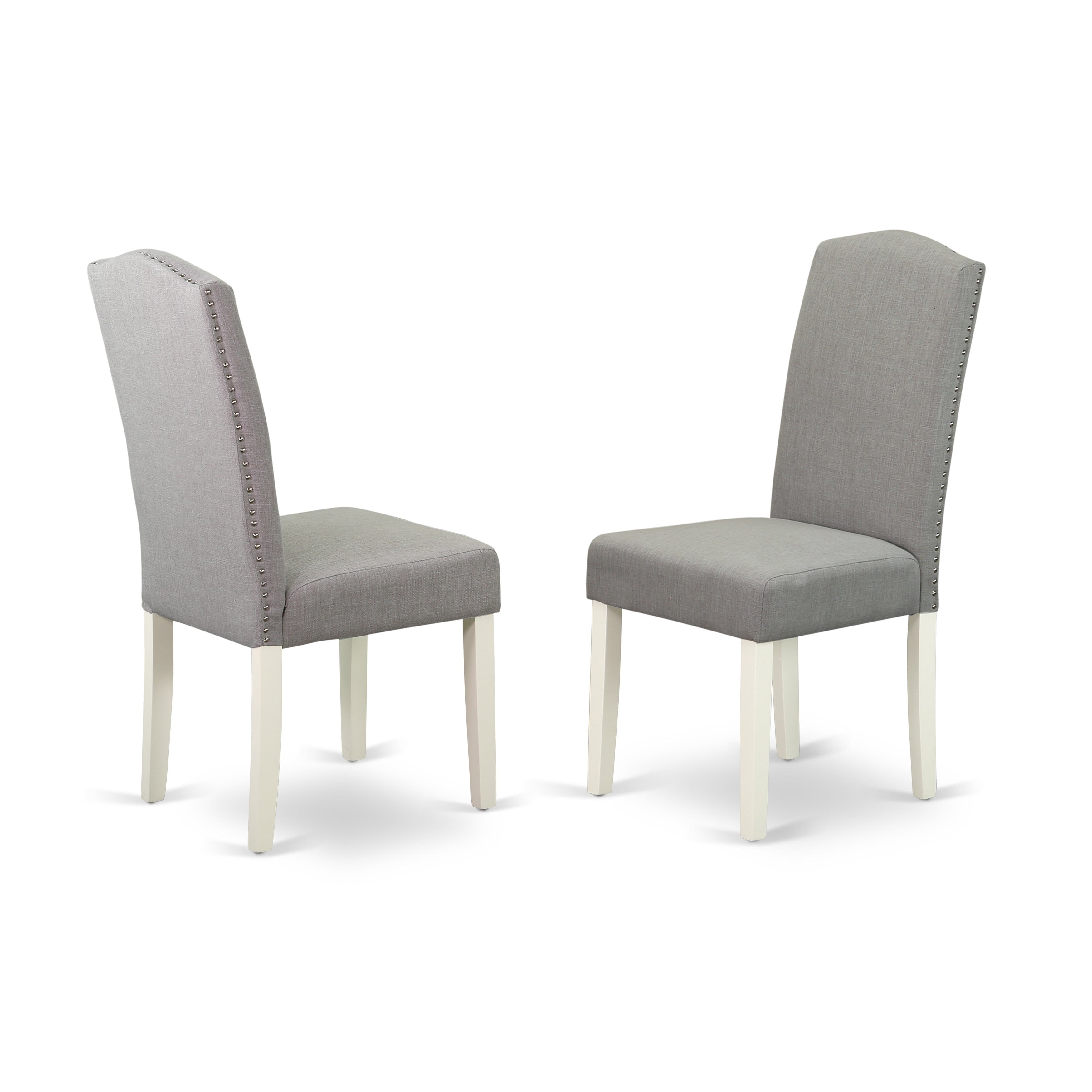 East West Furniture MZEN3-LWH-06 3Pc Dining Table Set Contains a Wood Dining Table and 2 Parsons Chairs with Shitake Color Linen Fabric, Drop Leaf Table with Full Back Chairs, Linen White Finish