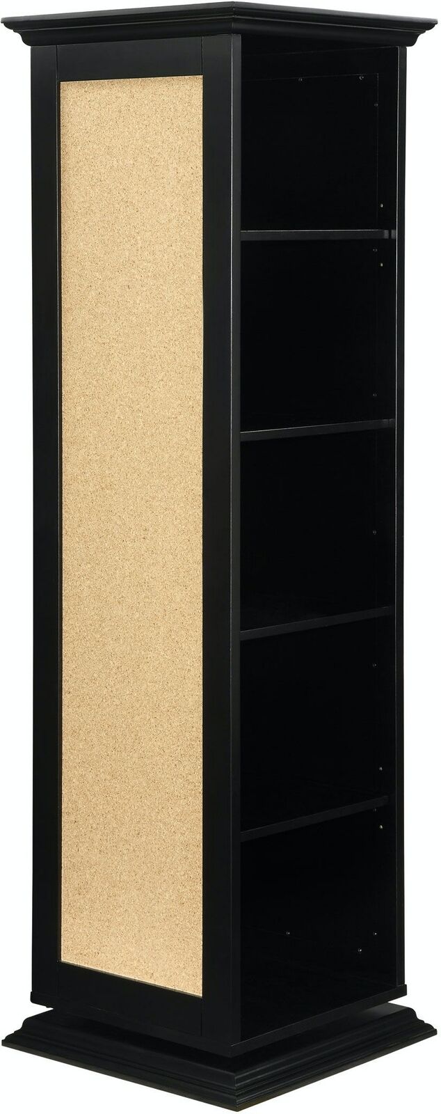 Swivel Accent Rotating Cabinet With Cork Board And Dressing Mirror Shelves Black