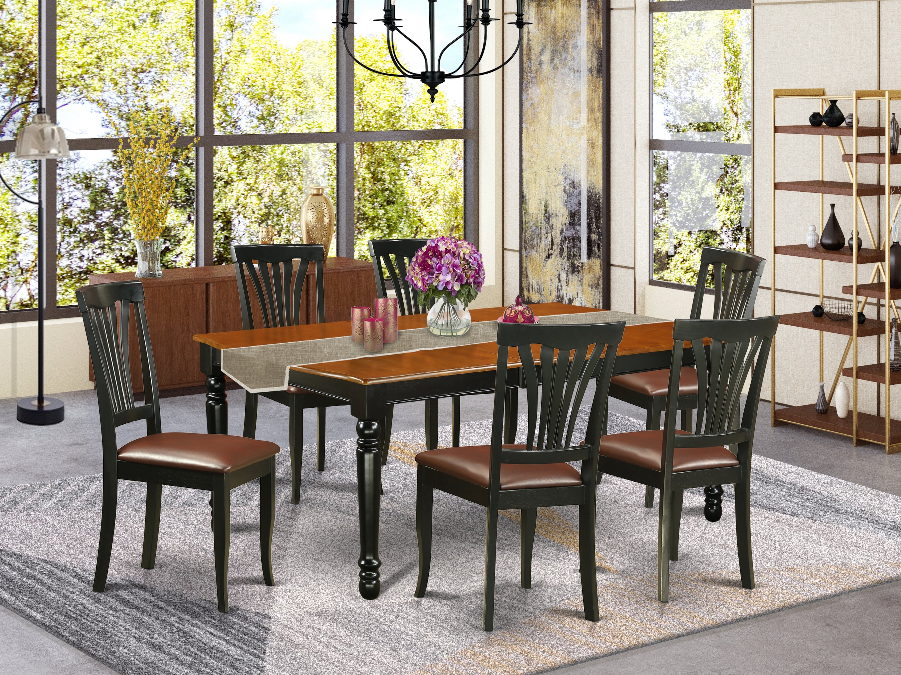 DOAV7-BCH-LC 7-Piece table and chair set with one Dover dining room table and 6 dining room chairs in a Black and Cherry Finish