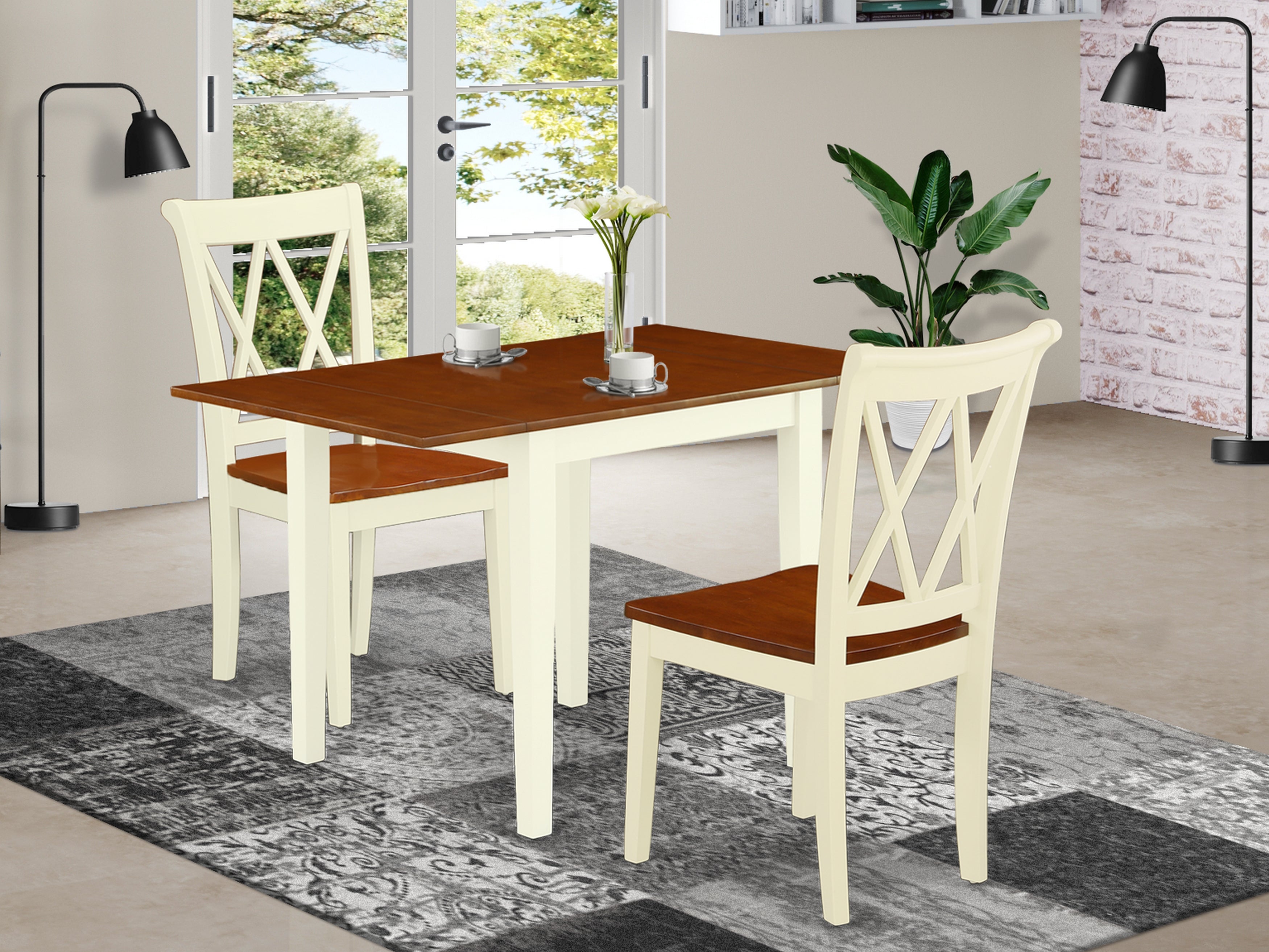 East West Furniture NDCL3-WHI-W Dining Table Set 3 Pcs- 2 Brilliant Wood Chairs and a Lovely Dinner Table - Cherry Finish Solid Wood Chair Seat and Table Top - Buttermilk Finish Solid Wood Frame.