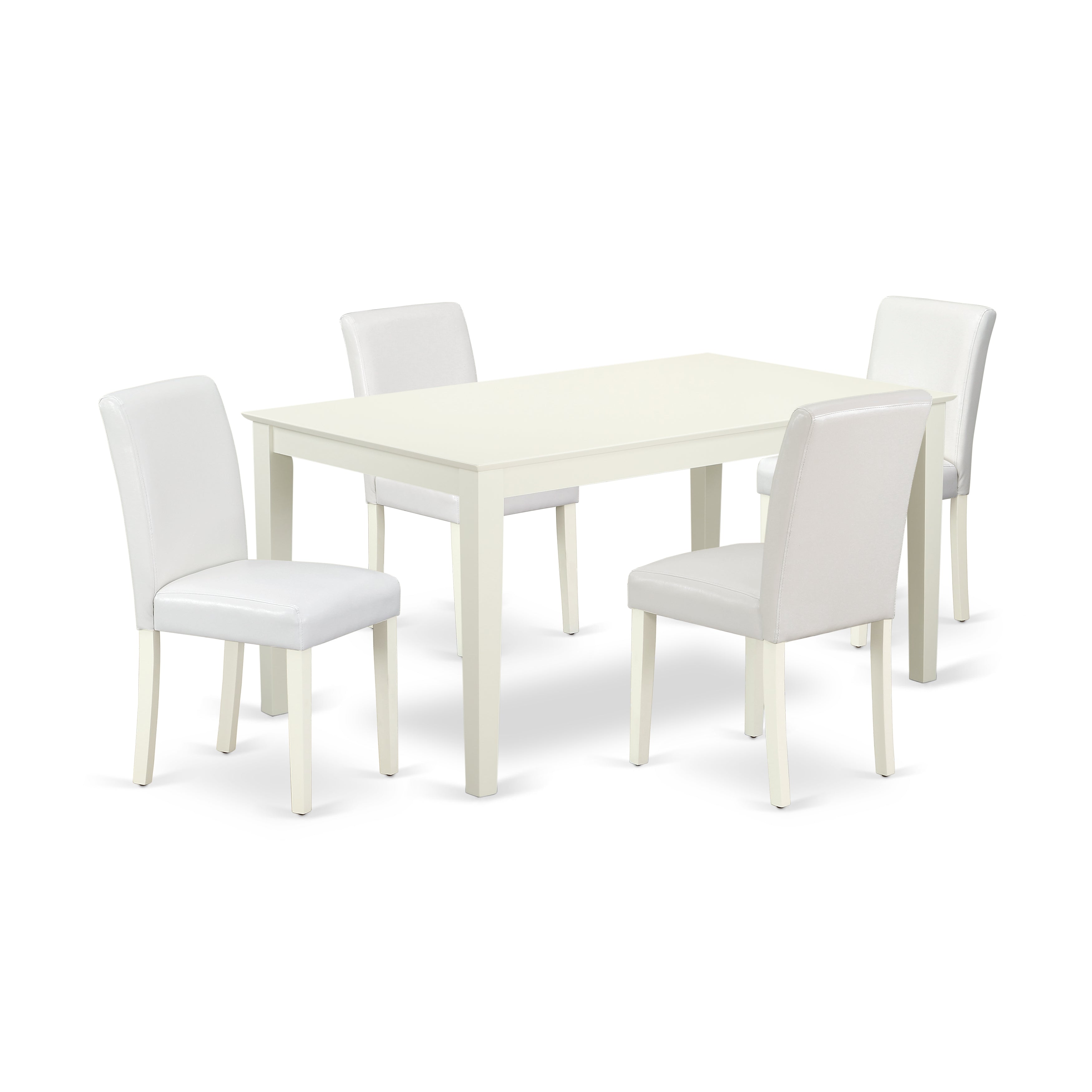 CAAB5-LWH-64 5Pc Rectangle 60" Dining Room Table And 4 Parson Chair With Linen White Leg And Pu Leather Color White