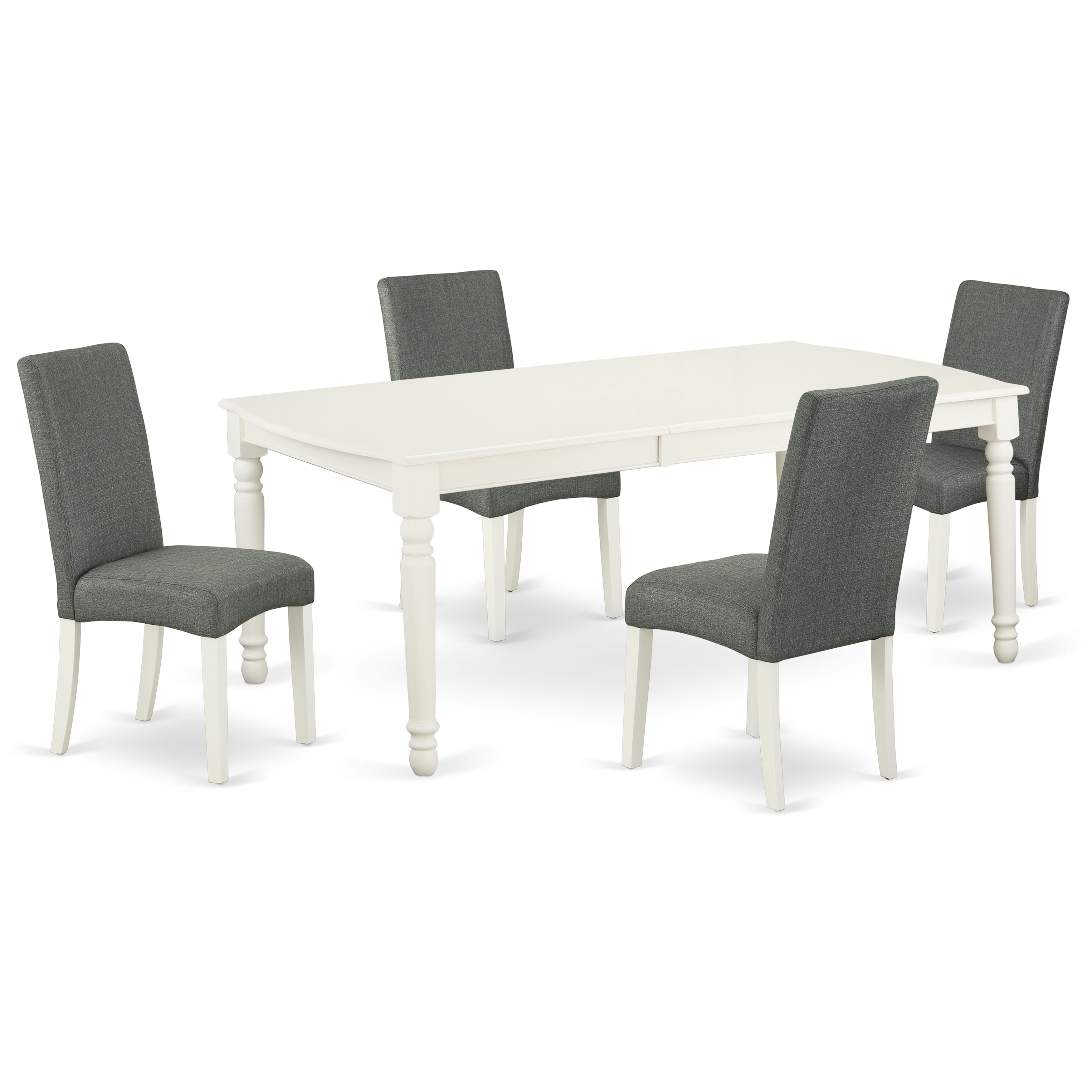 DODR5-LWH-07 5Pc Rectangular 60/78" Table With 18 In Leaf And Four Parson Chair With Linen White Finish Leg And Linen Fabric- Gray Color