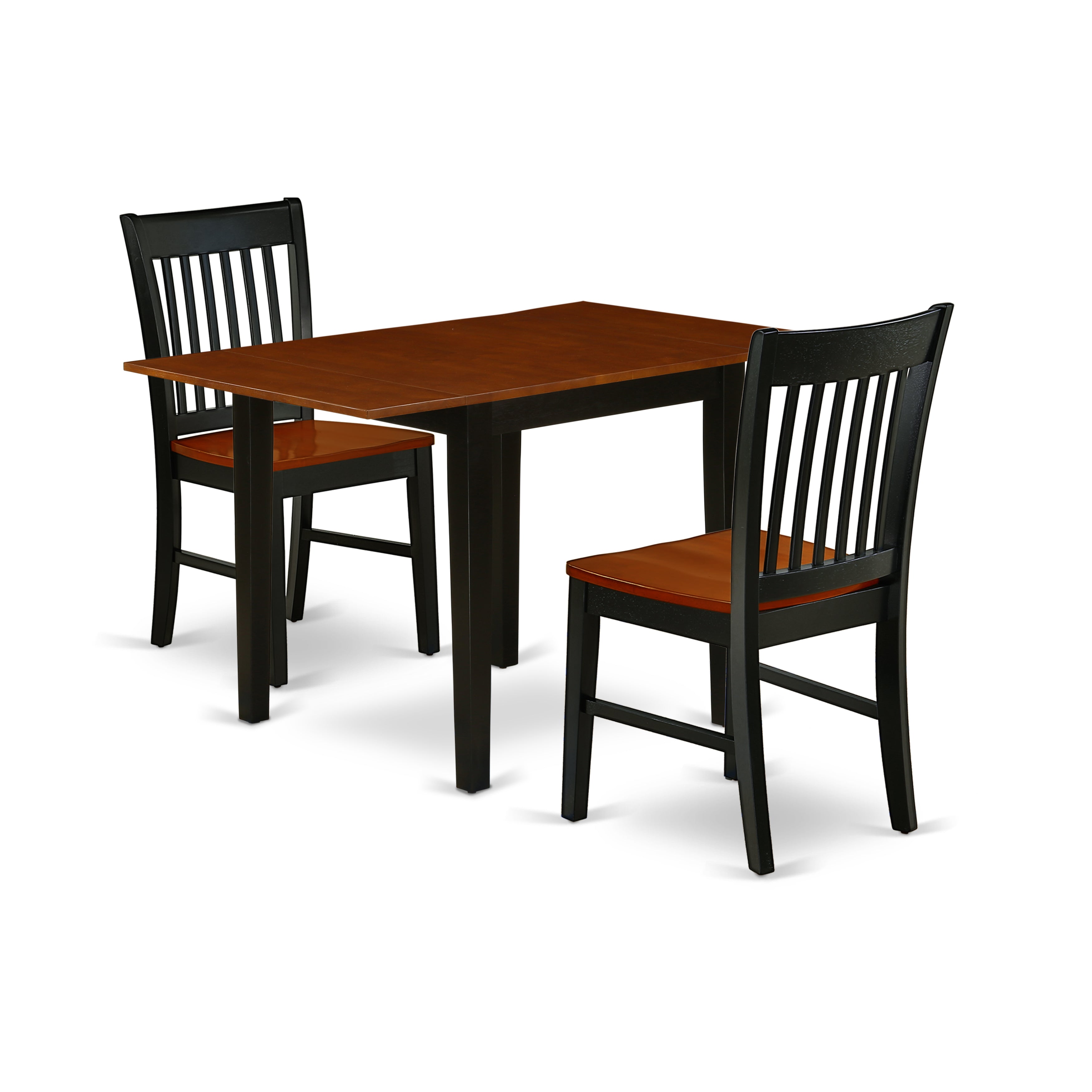 East West Furniture NDNO3-BCH-W 3Pc Kitchen Table Set Offers a Small Kitchen Table and 2 Wooden Dining Chairs with Solid Wood Seat and Slat back, Black and Cherry Finish