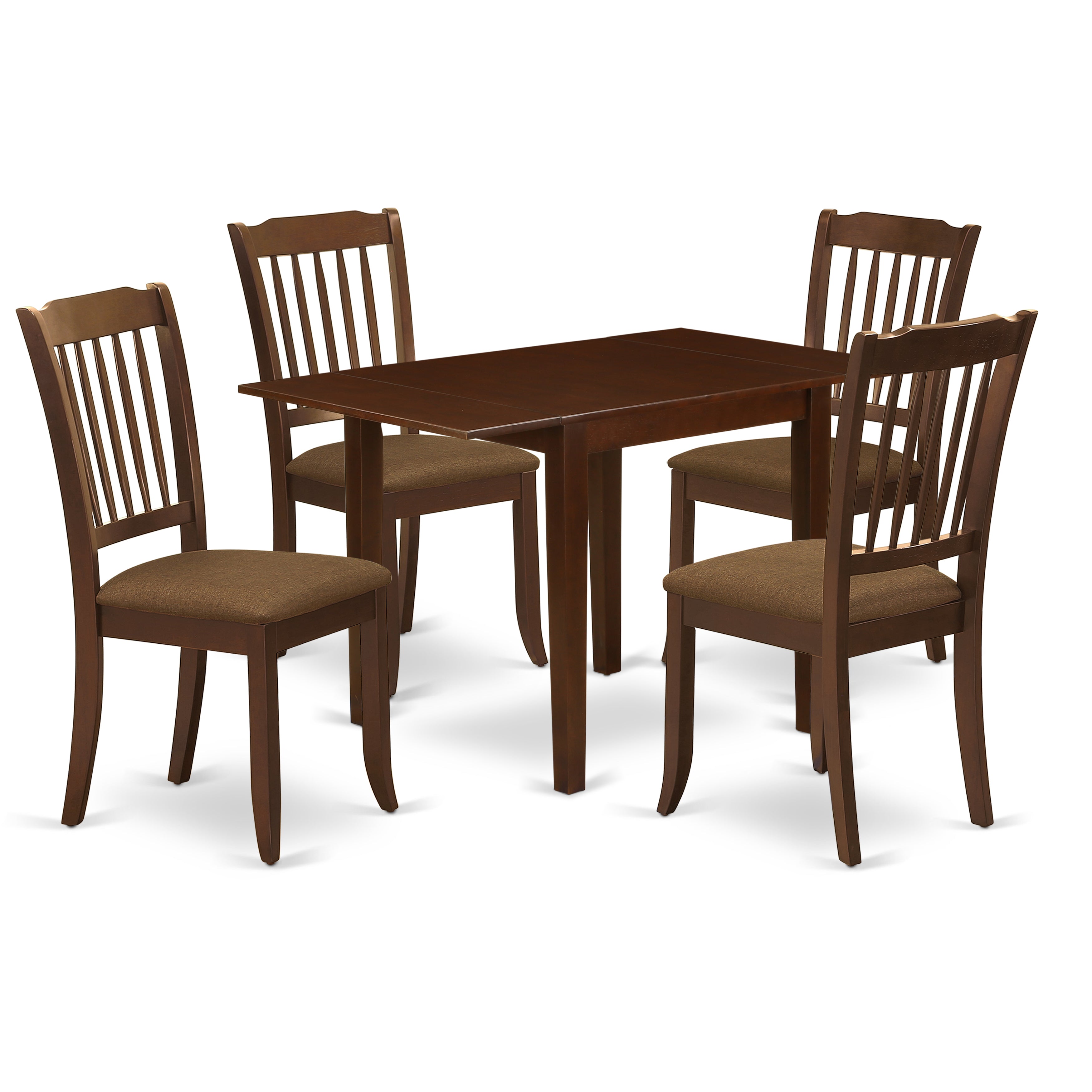 East West Furniture NDDA5-MAH-C Dinette Set for 5- Four Fabulous Wooden Dining Room Chairs - a Fantastic Dining Room Table - Mahogany Color Microfiber - Mahogany Finish Wooden Frame