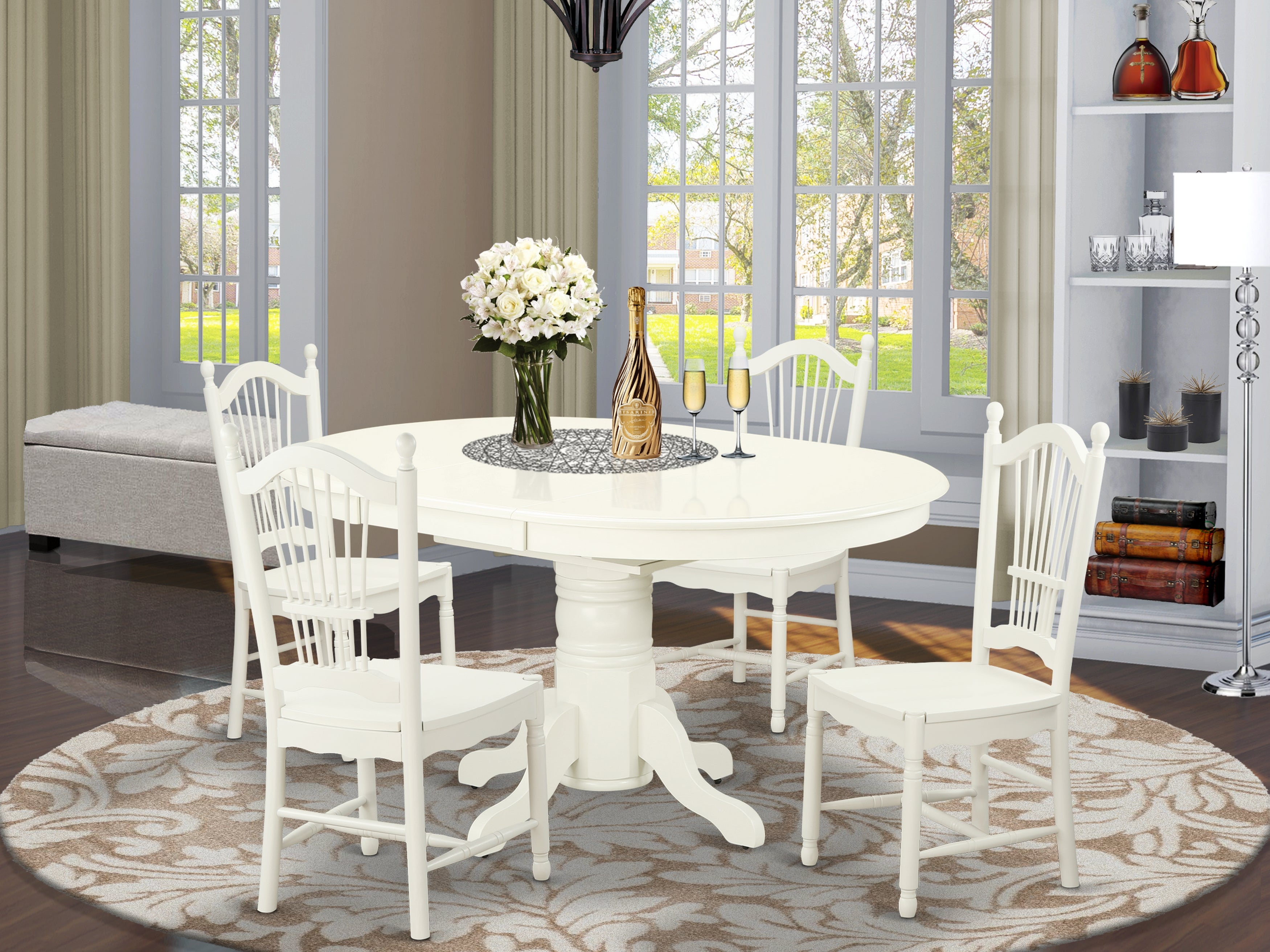 AVDO5-LWH-W 5 Pc Dining set with a Kitchen Table and 4 Wood Seat Kitchen Chairs in Linen White