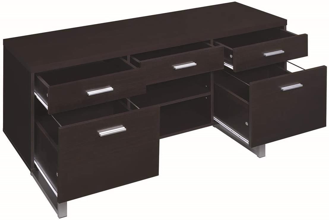 Lawtey 5-drawer Credenza with Adjustable Shelf Cappuccino