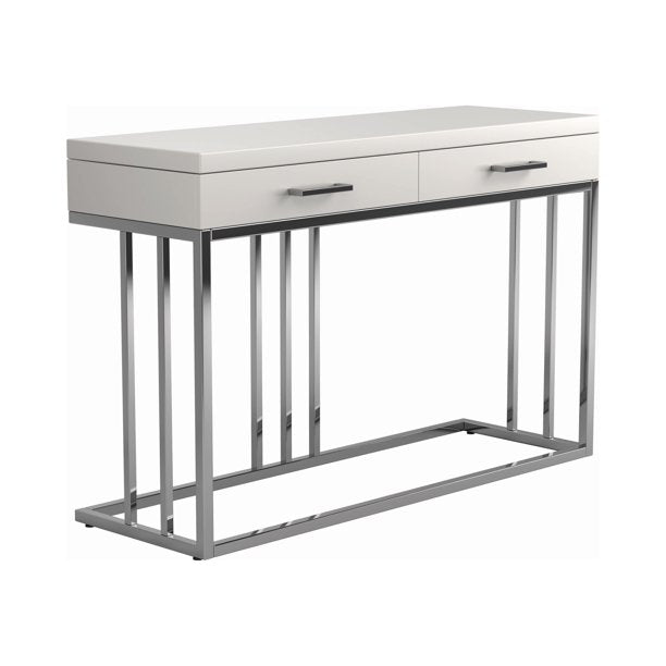 Coaster 2-Drawer Rectangular Sofa Table Glossy White And Chrome