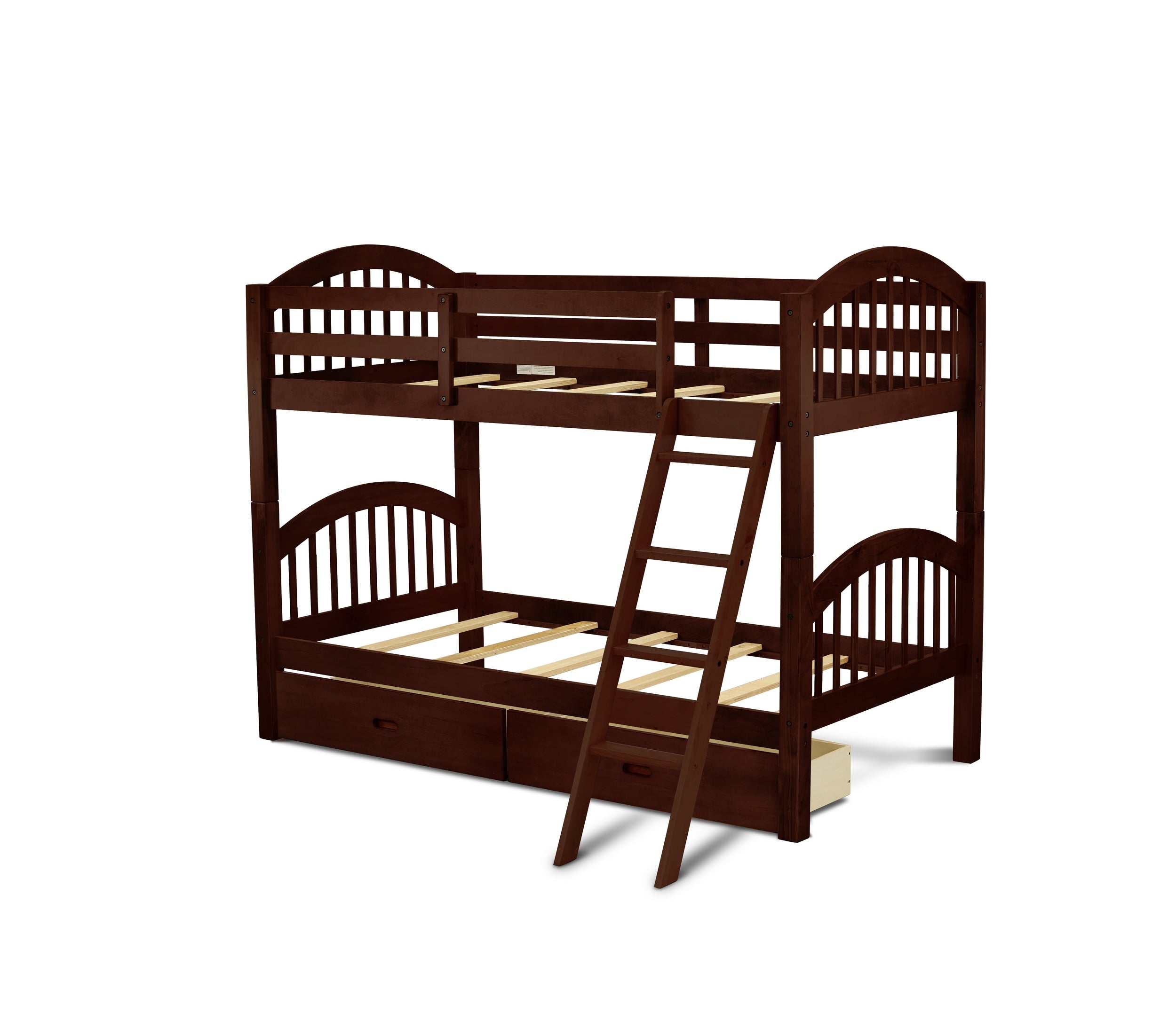 East West Furniture Verona Twin Bunk Bed in Java Finish with Under Drawer