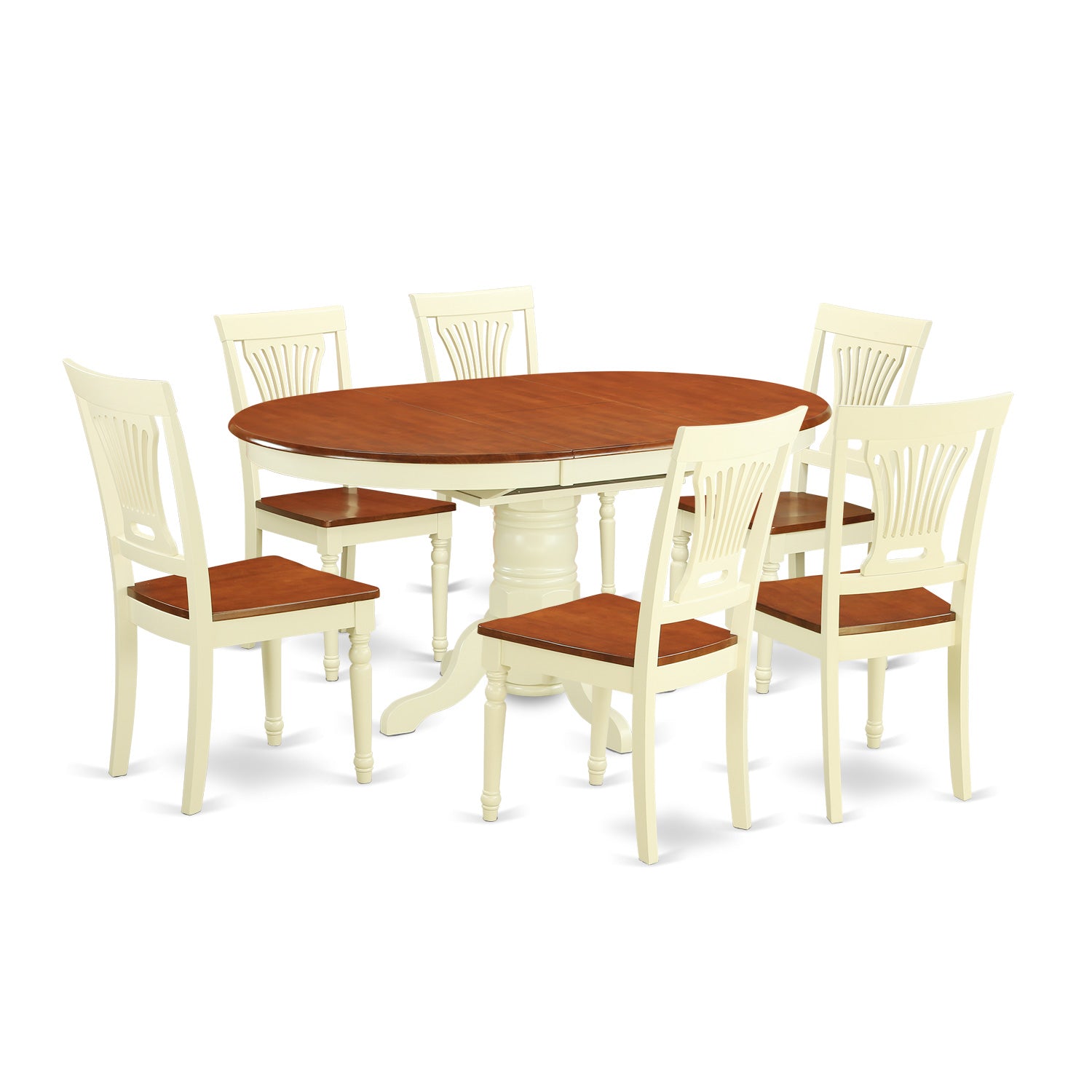 Kenley 7 Pc Oval Dining Room Table with leaf and 6 Chairs Set in Buttermilk / Cherry