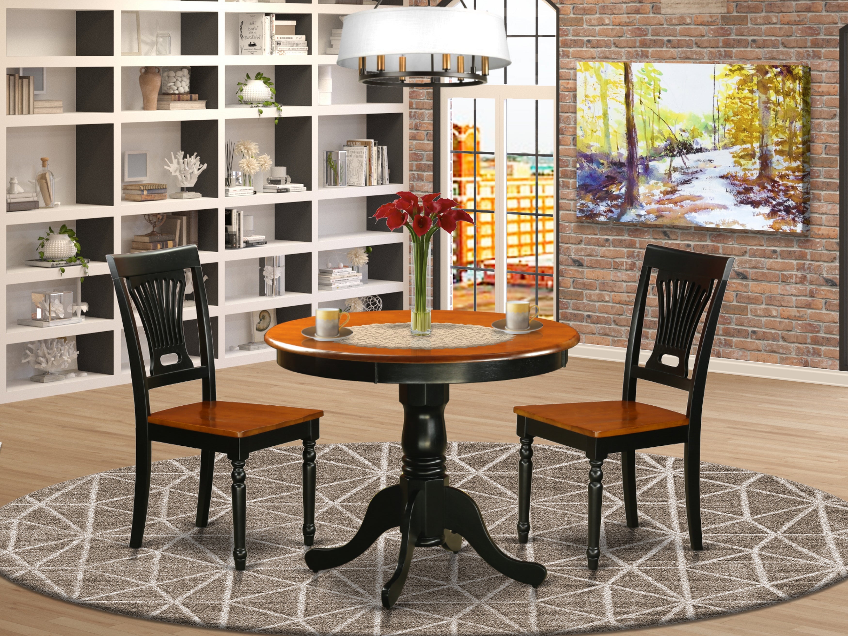 ANPL3-BLK-W Dining set - 3 Pcs with 2 Wooden Chairs