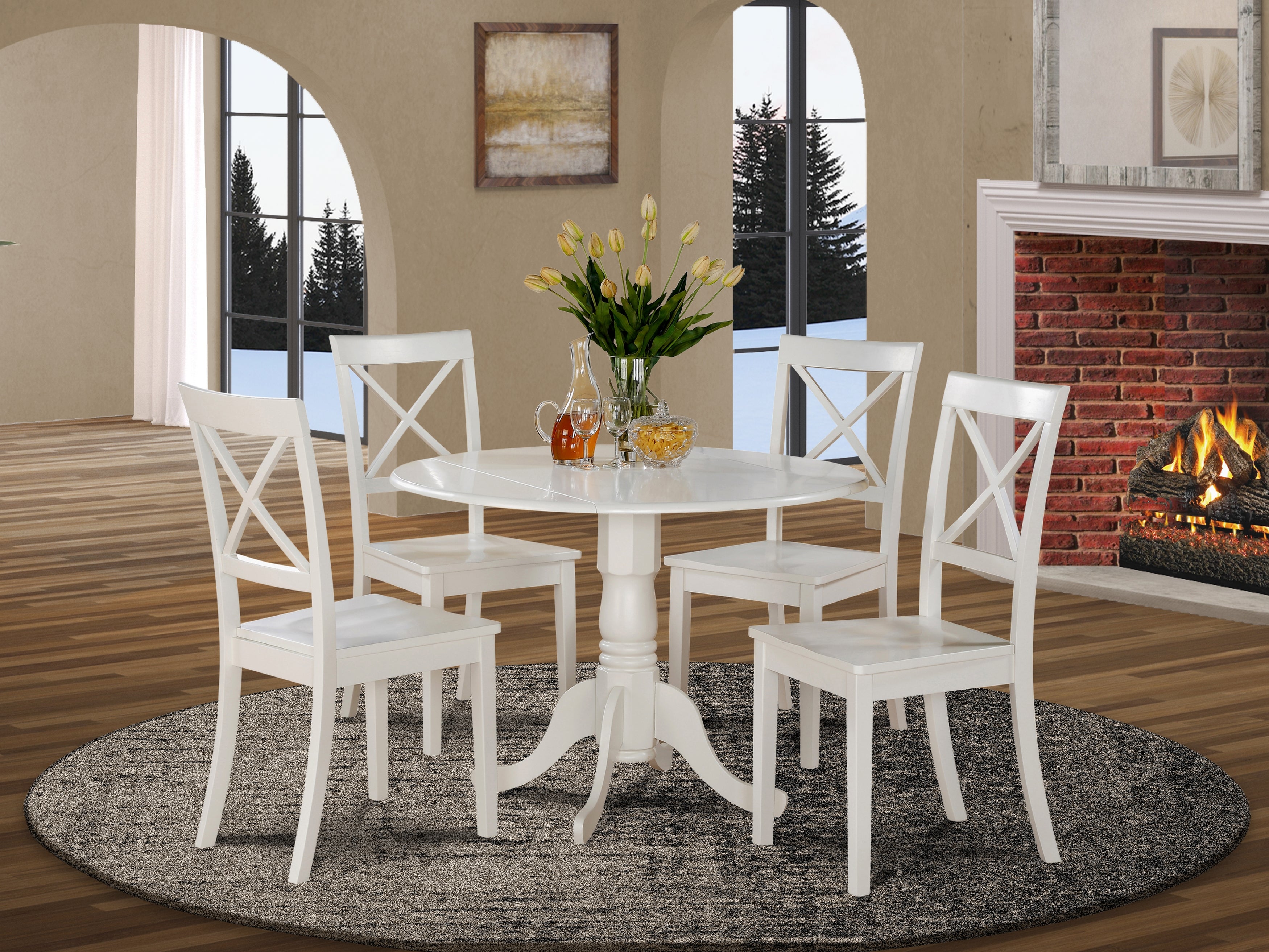 DLBO5-WHI-W 5 PC small Kitchen Table set-small Table and 4 dinette Chairs