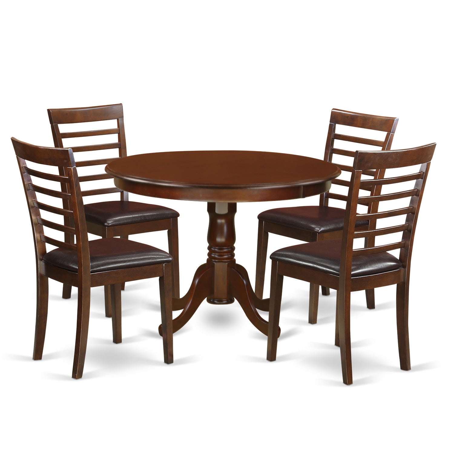 HLML5-MAH-LC 5 Pc set with a Round Kitchen Table and 4 Leather Kitchen Chairs in Mahogany