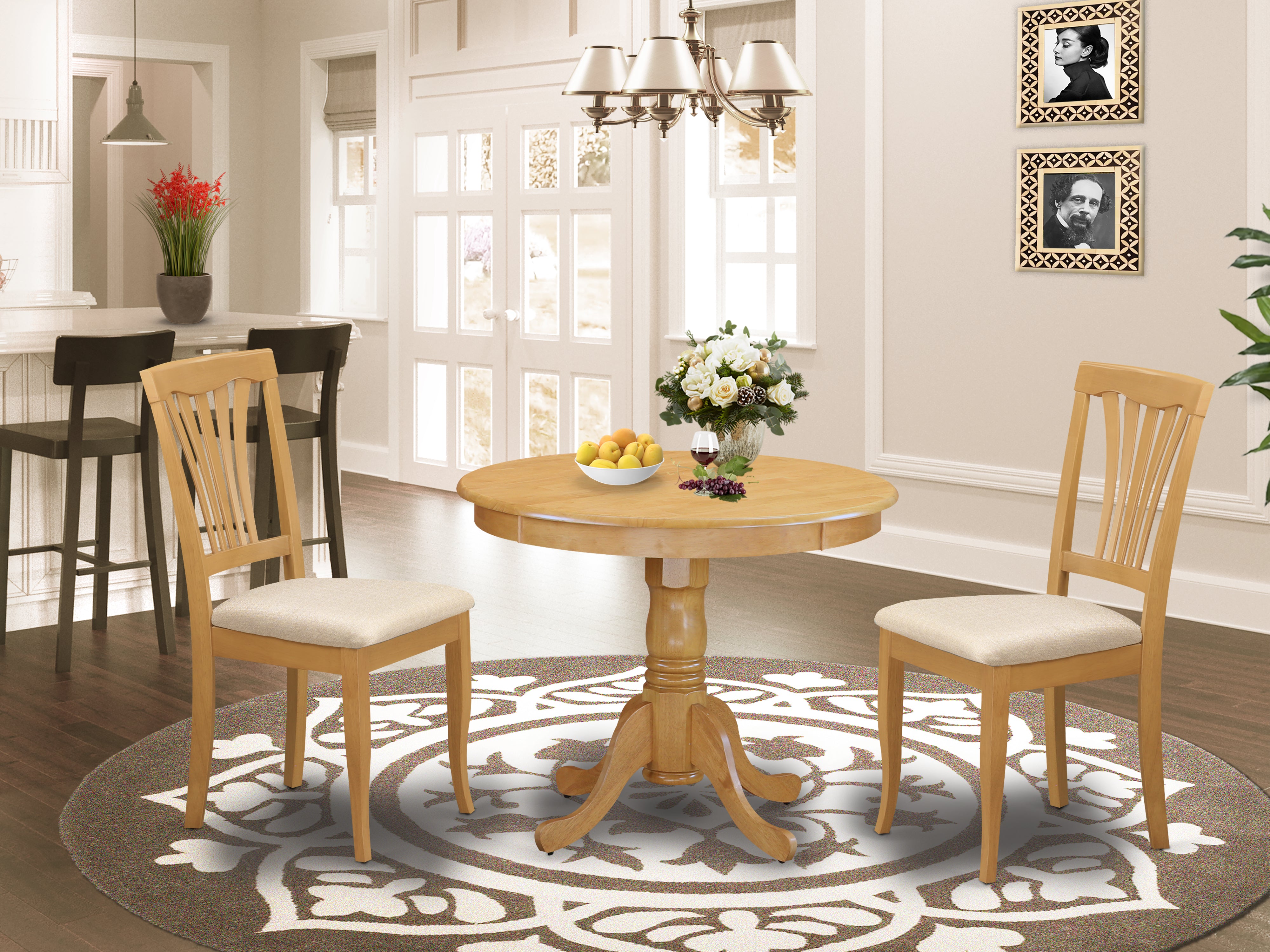 ANAV3-OAK-C 3 Pc Dining room set - Kitchen dinette Table and 2 Kitchen Dining Chairs