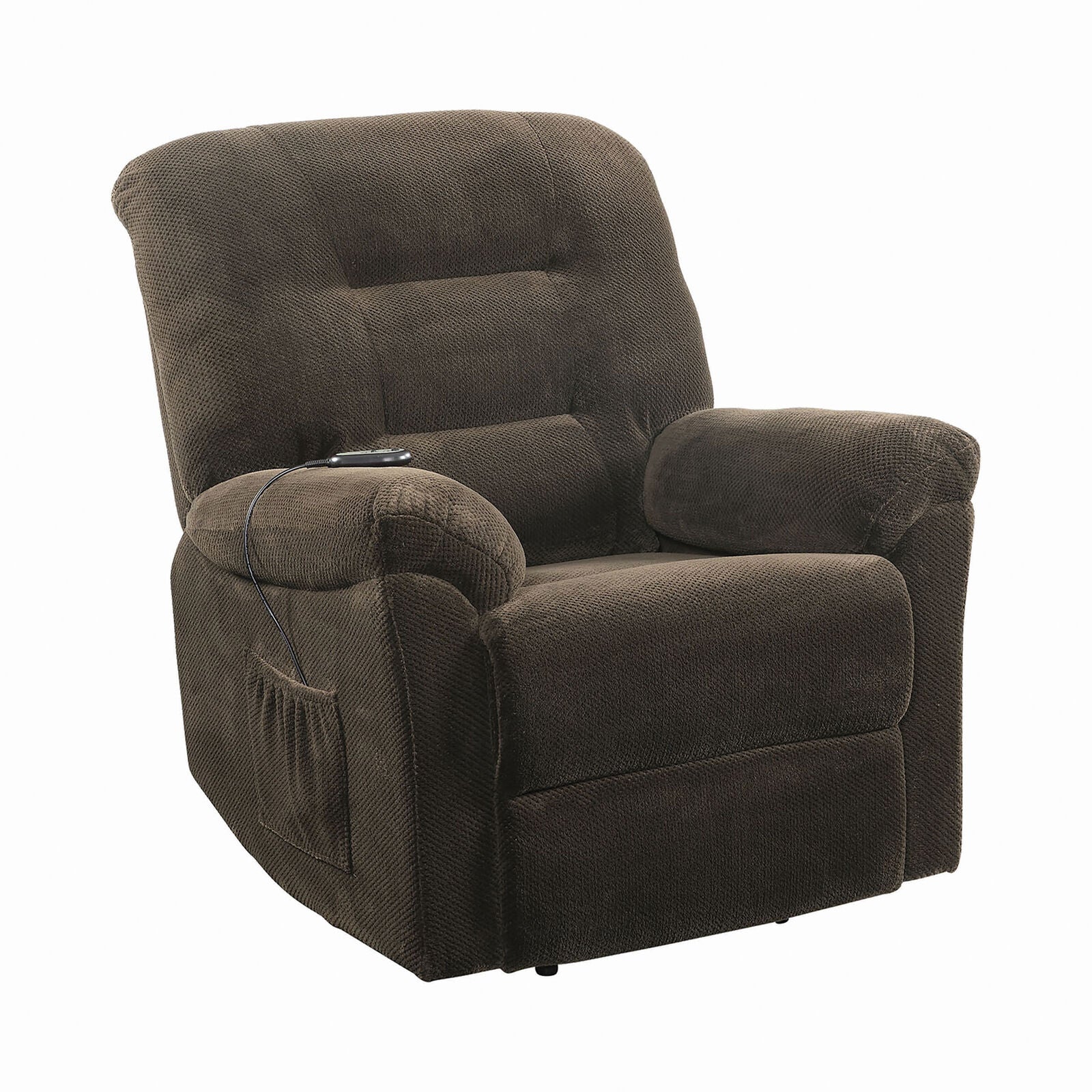 Coaster Power Lift Upholstered Chenille Recliner in Chocolate 600397