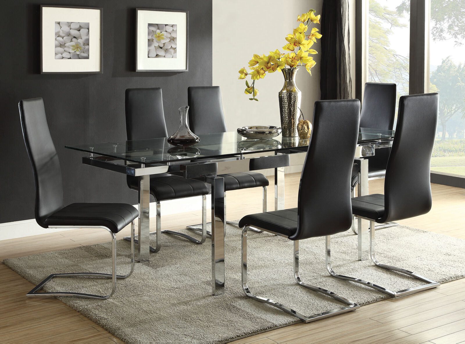 Montclair High Back Leatherette Dining Chairs Black And Chrome Set Of 4