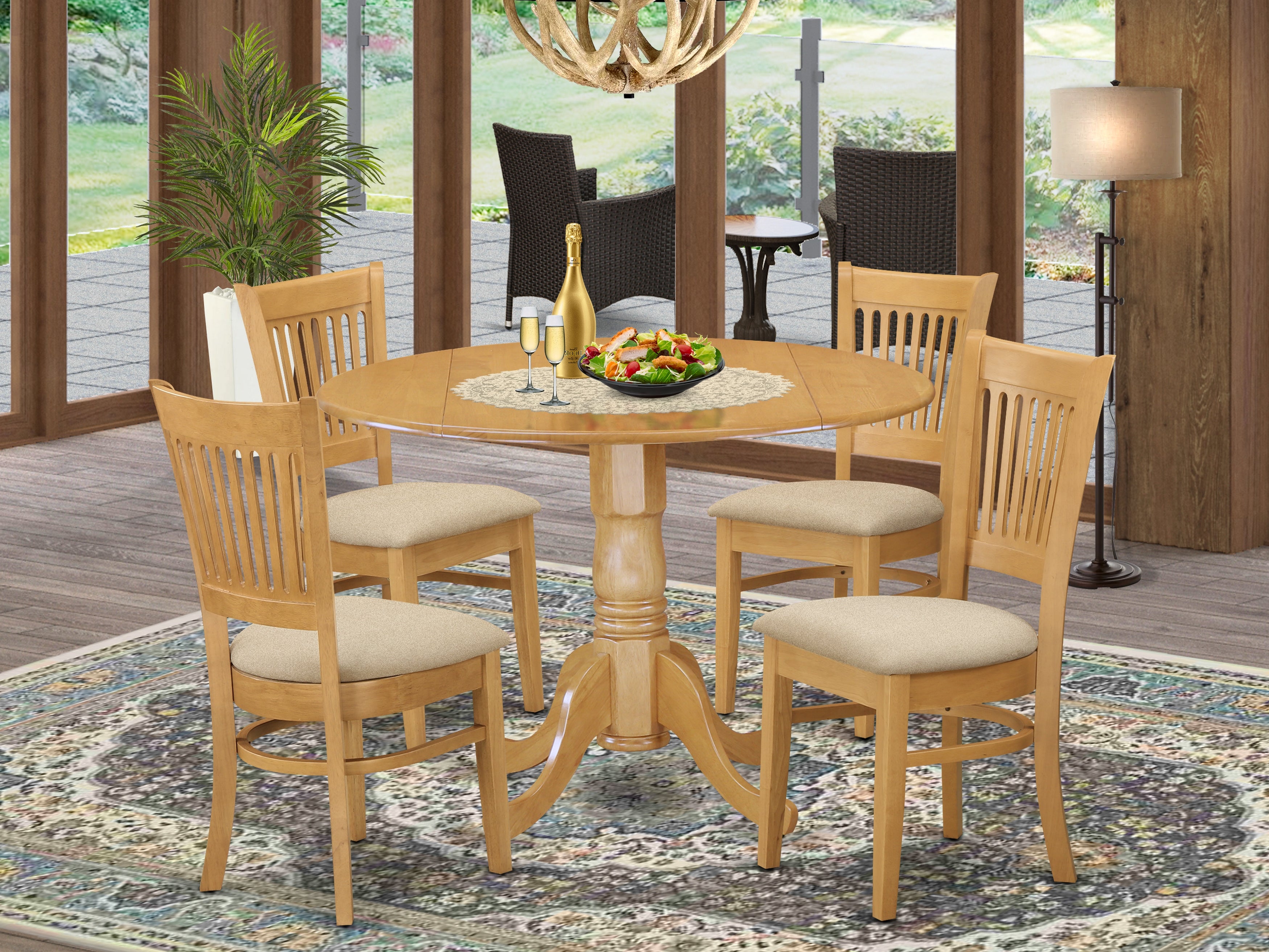 DLVA5-OAK-C 5 Pc small Kitchen Table set-drop leaf Table and 4 dinette Chairs