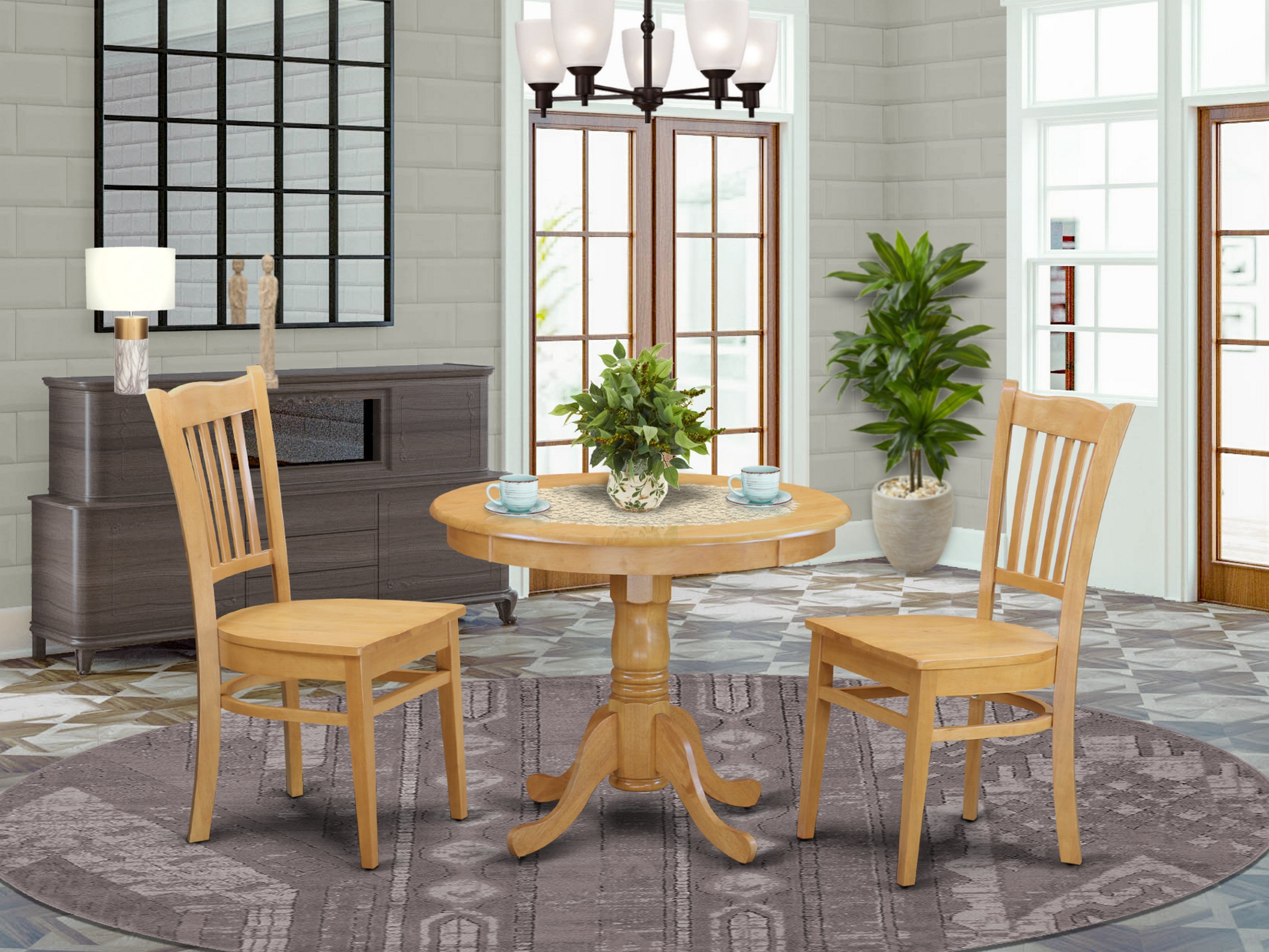 ANGR3-OAK-W 3 PC Kitchen Table set - Table and 2 Dining Chairs