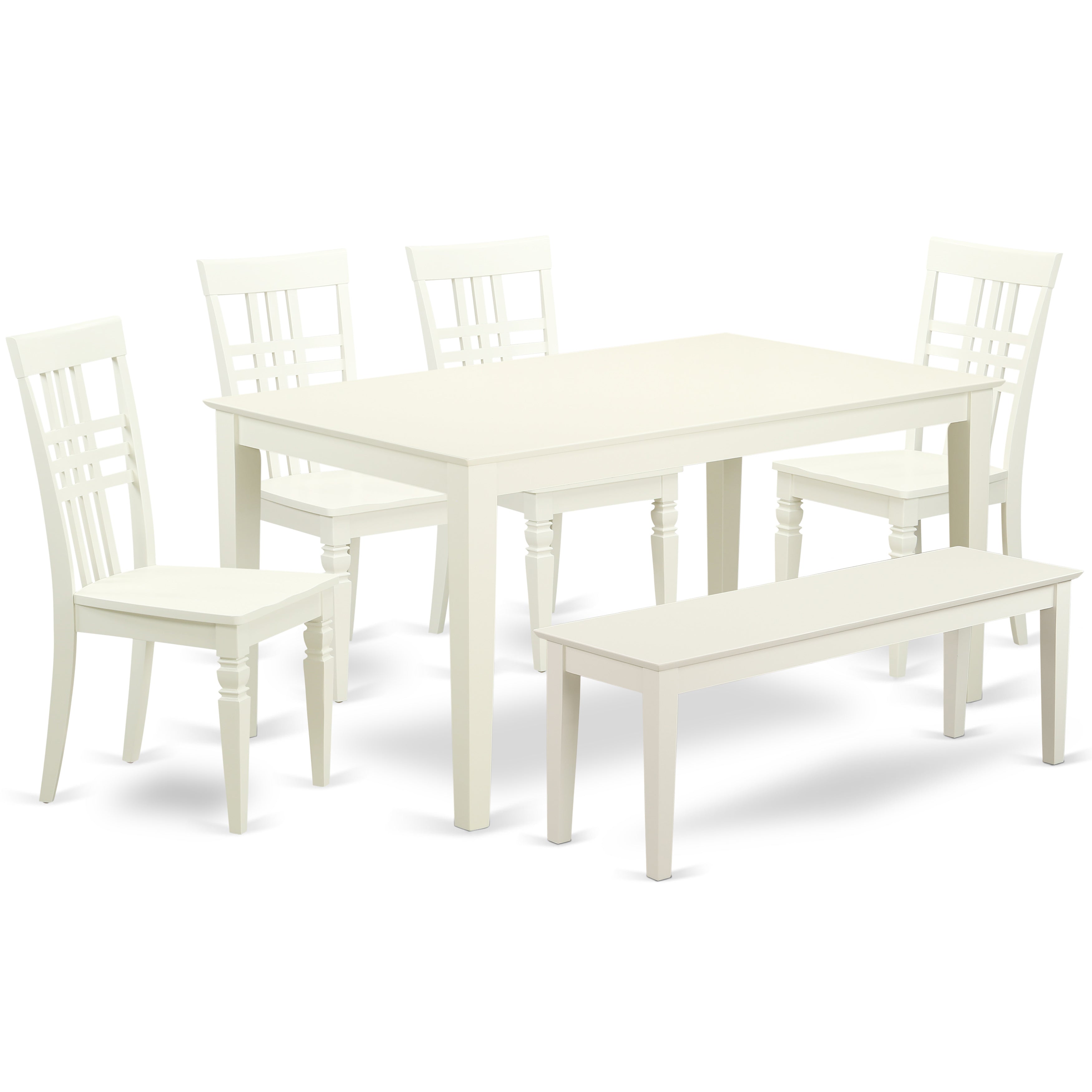 CALG6-LWH-W 6 Piece dining set for 6-Dining room table and 4 Chairs and 1 Benches in Linen White