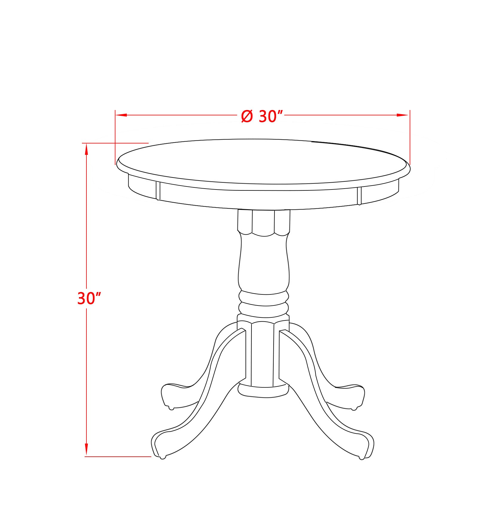 EMT-OLW-TP Edan Dining Table Made of Rubber Wood offering Oak Finish Table Top, 30 Inch Round, Linen White Finish Pedestal