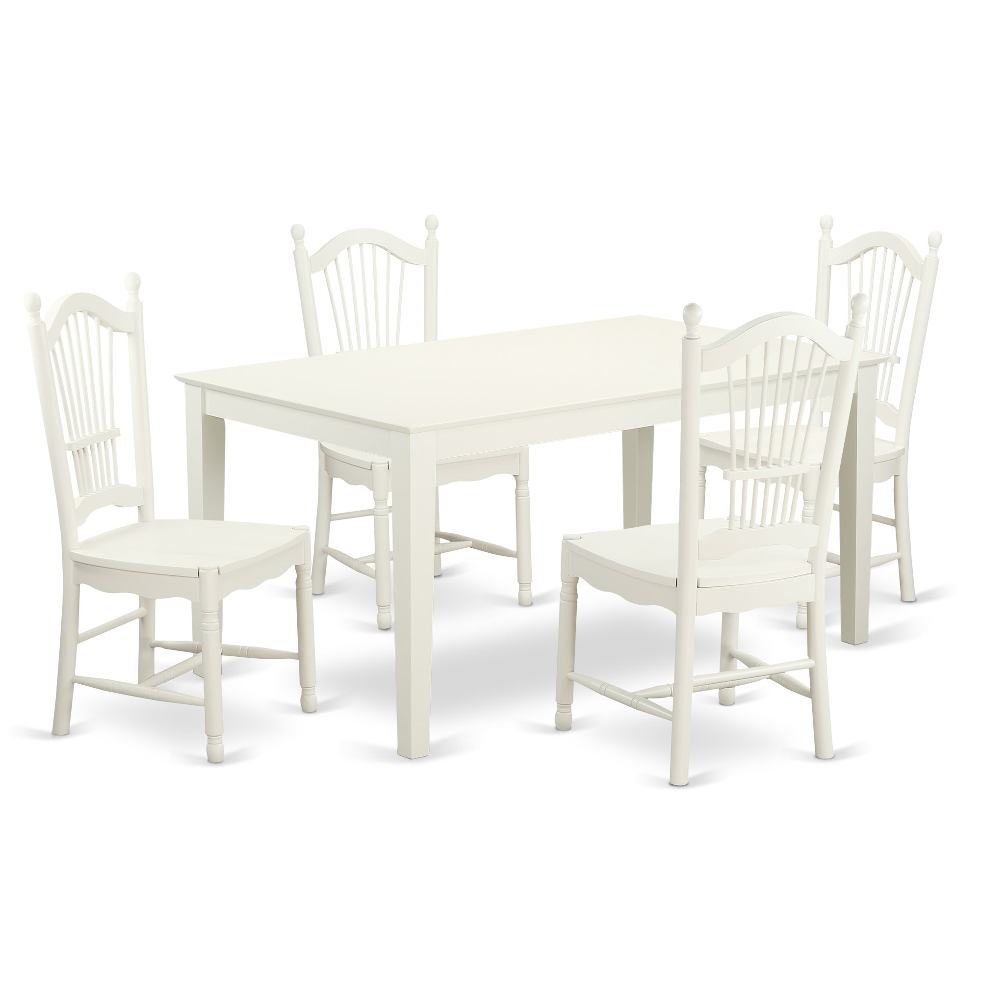 CADO5-LWH-W 5 Piece dining table set for 4- Dining table and 4 Wood seat dining chairs