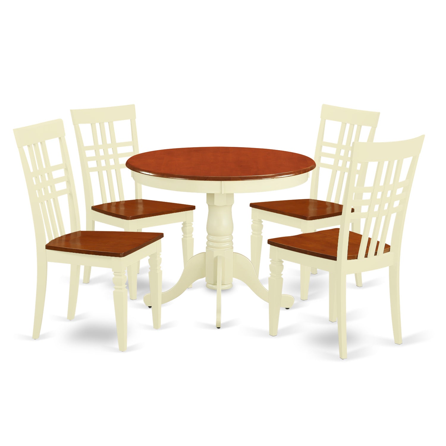 ANLG5-BMK-W 5 Pc Dining room set with a Table and 4 Dining Chairs in Buttermilk and Cherry