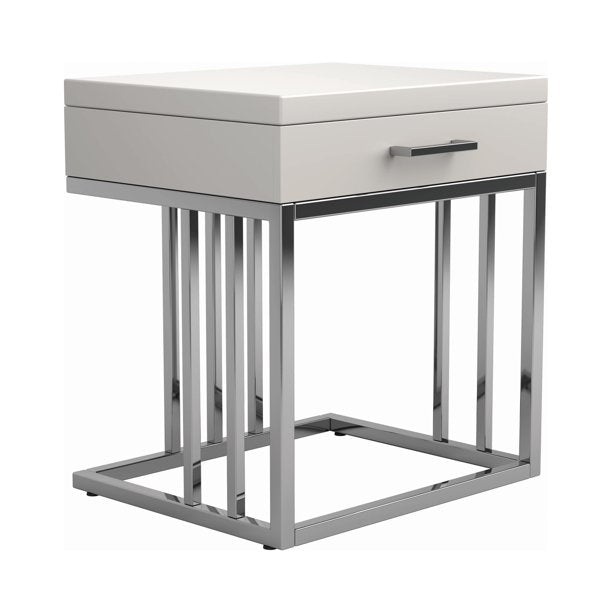 Coaster 1 Drawer Rectangular End Table Glossy White And Chrome