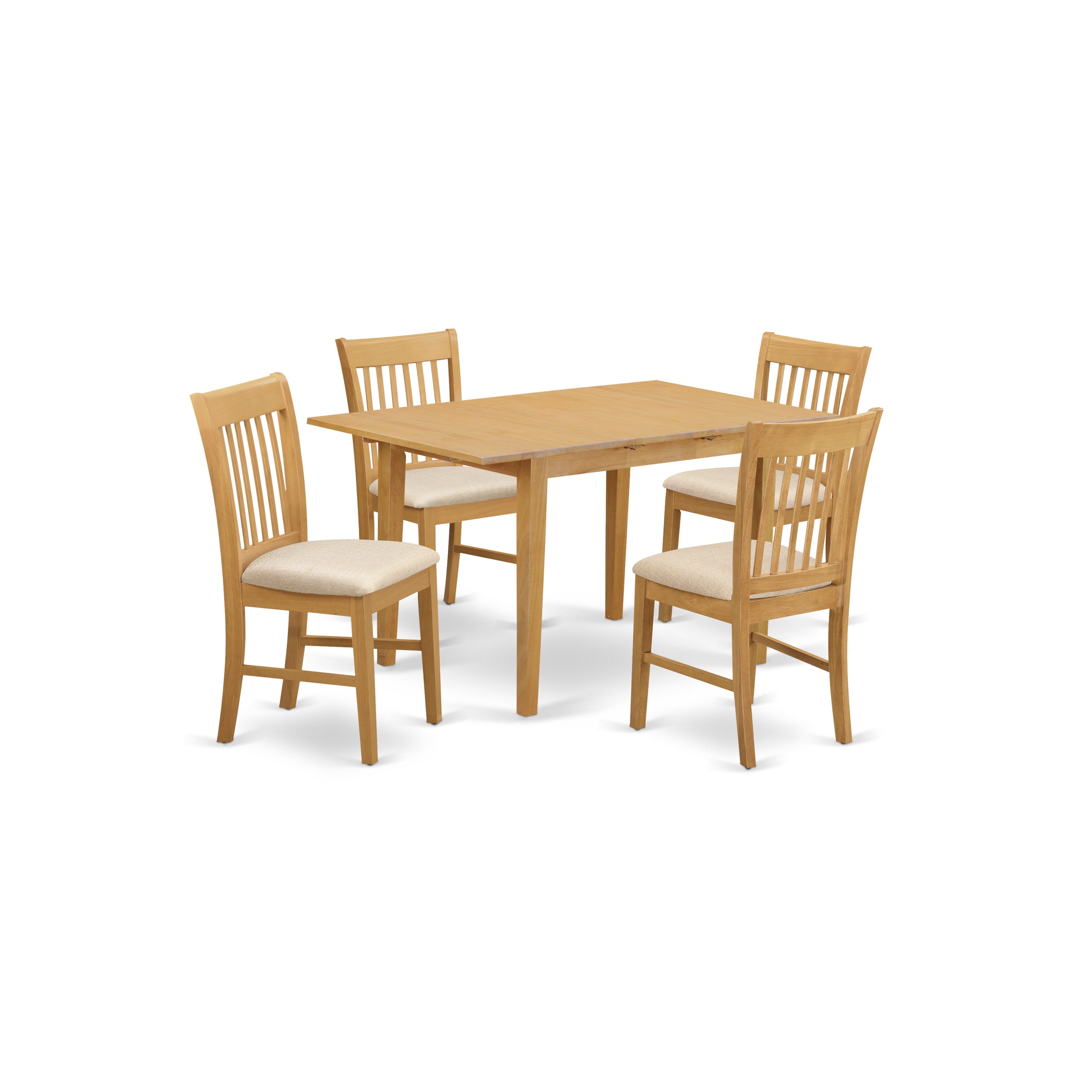 5 Pc Kitchen Nook Dining Table with 12in leaf & 4 Dining Chairs Set In Oak