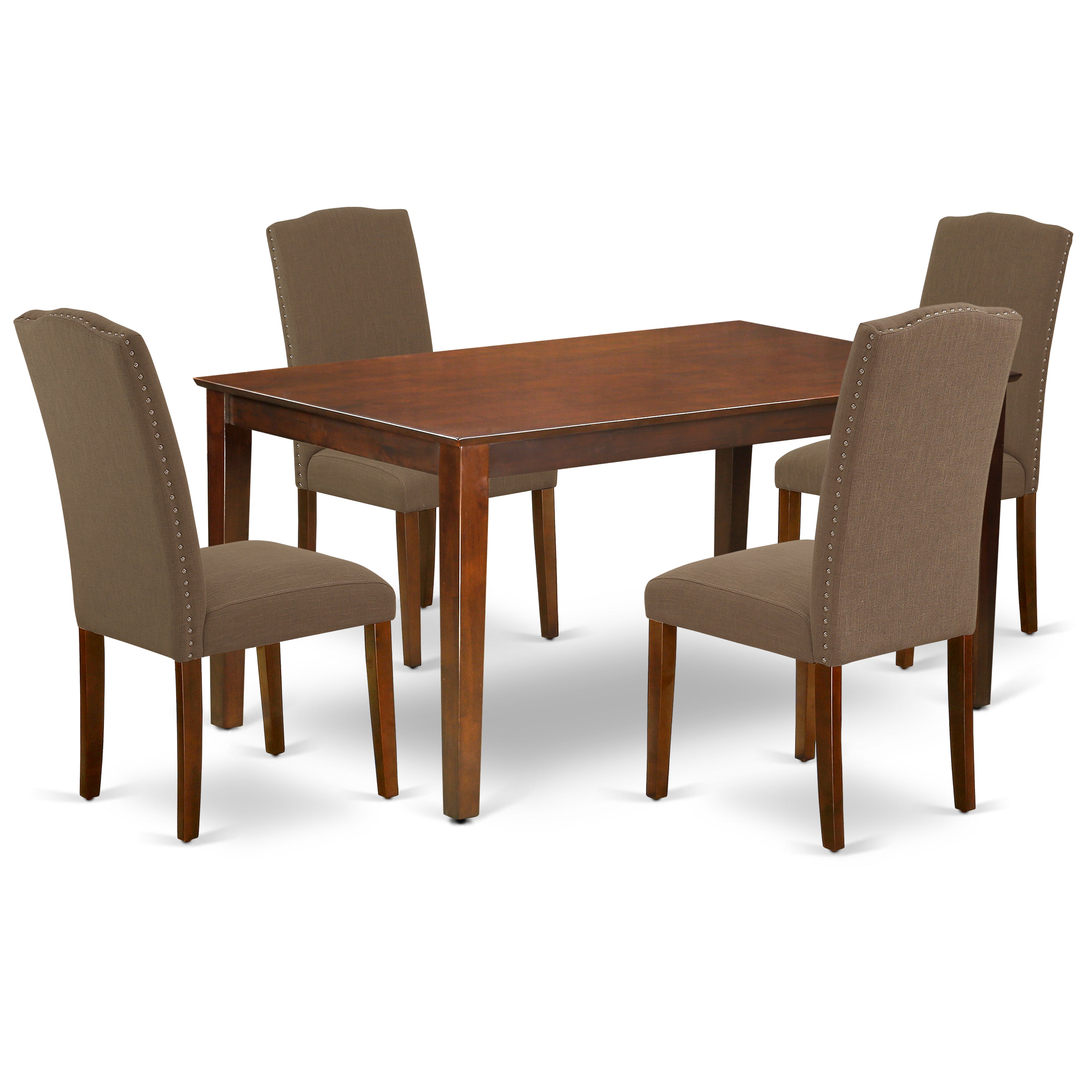 CAEN5-MAH-18 5Pc Rectangle 60" Dining Room Table And 4 Parson Chair With Mahogany Leg And Linen Fabric Dark Coffee