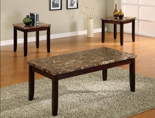 3 Pc Faux Marble Table top Cocktail Occasional Set In Brown