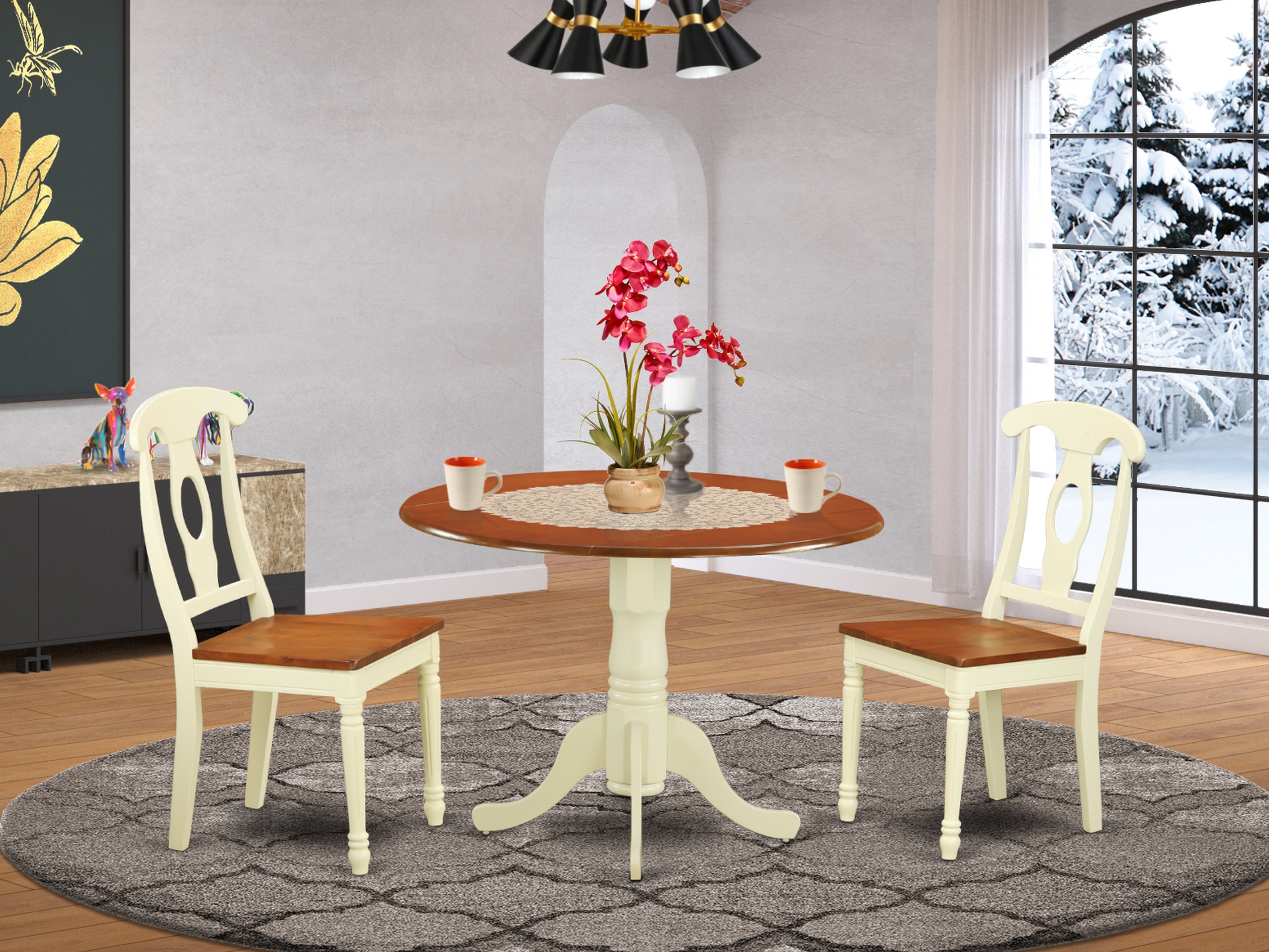 DLKE3-BMK-W 3 Pc Dining set-Dining Table and 2 Dining Chairs